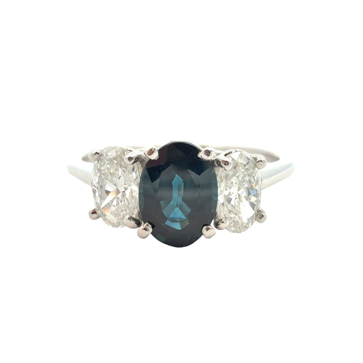 Platinum Three Stone Ring with 1.02ctw Sapphire and 0.64ctw Diamond Size 7.750