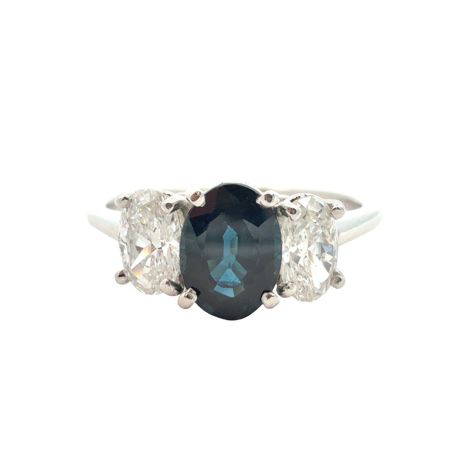 Platinum Three Stone Ring with 1.02ctw Sapphire and 0.64ctw Diamond Size 7.750