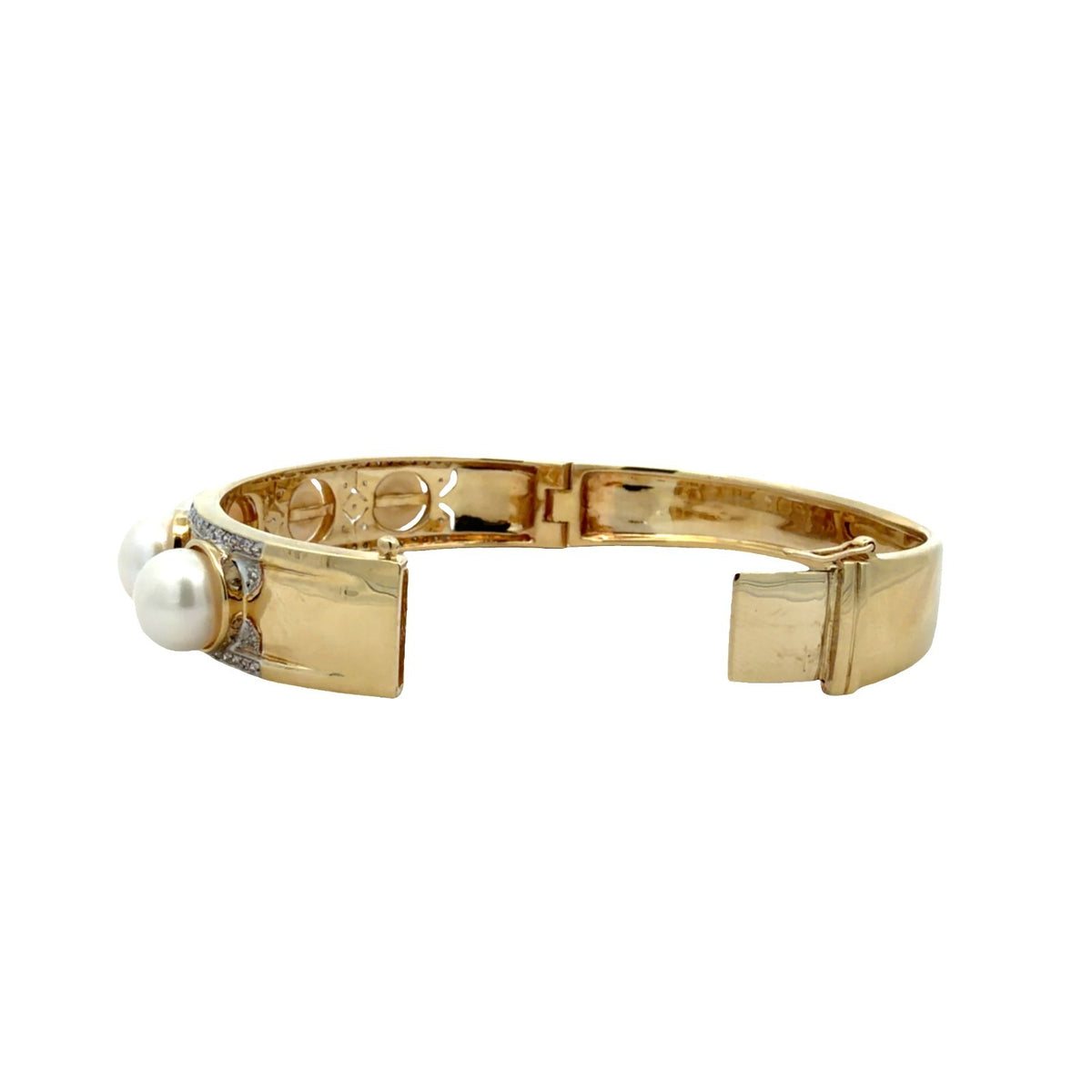 Vintage Art Deco 14k Yellow Gold Five Pearl & 0.53cttw Diamond Bangle4