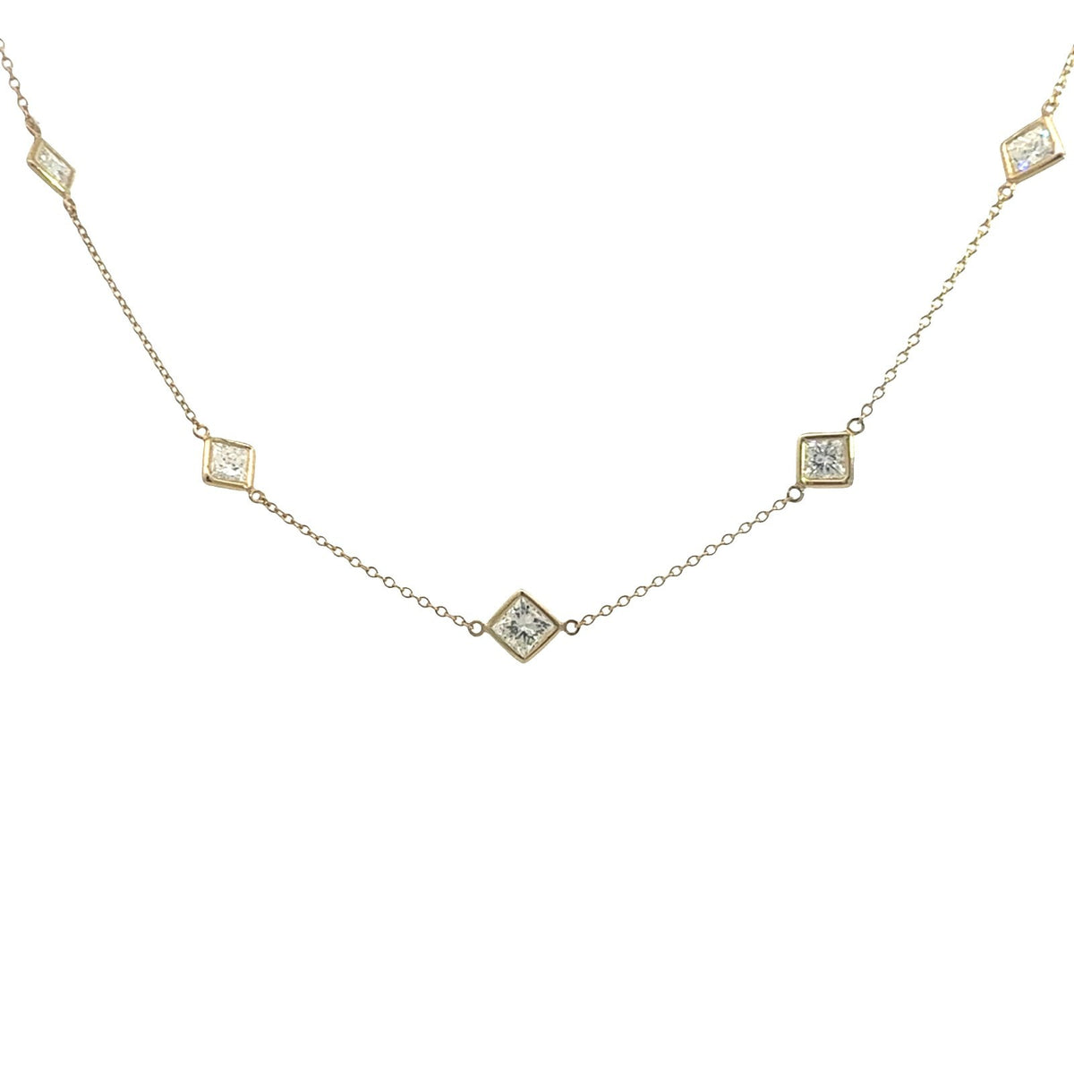 14k Yellow Gold Graduated Square 3.10cttw Diamond Station Necklace 20"0