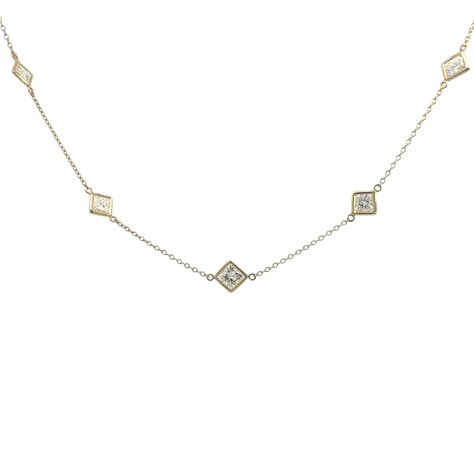 The Jewel Box 14k Yellow Gold Graduated Square 3.10cttw Diamond Station Necklace
