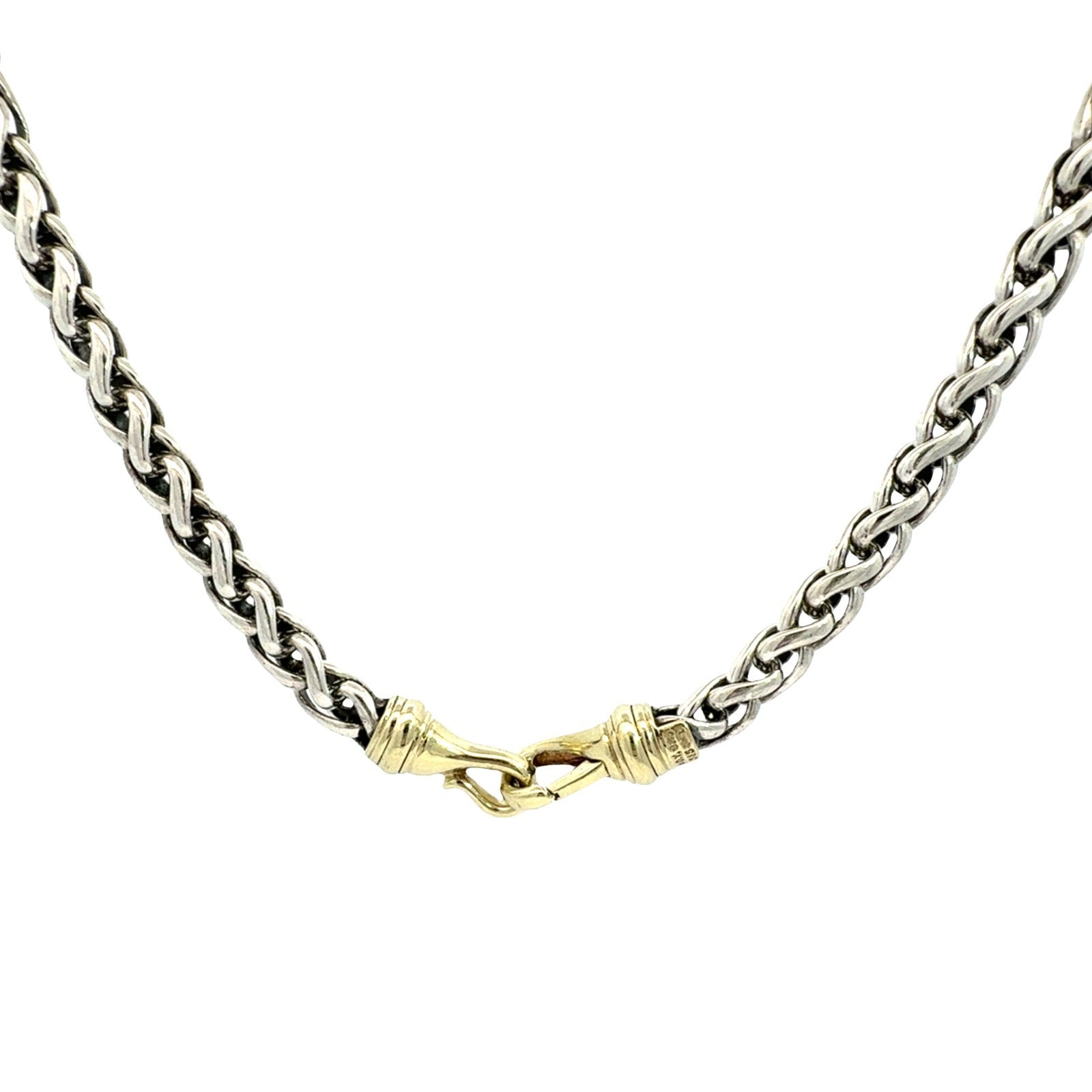 David Yurman Two-Tone Sterling Silver & 14k Gold Woven Wheat Chain Necklace 16"3