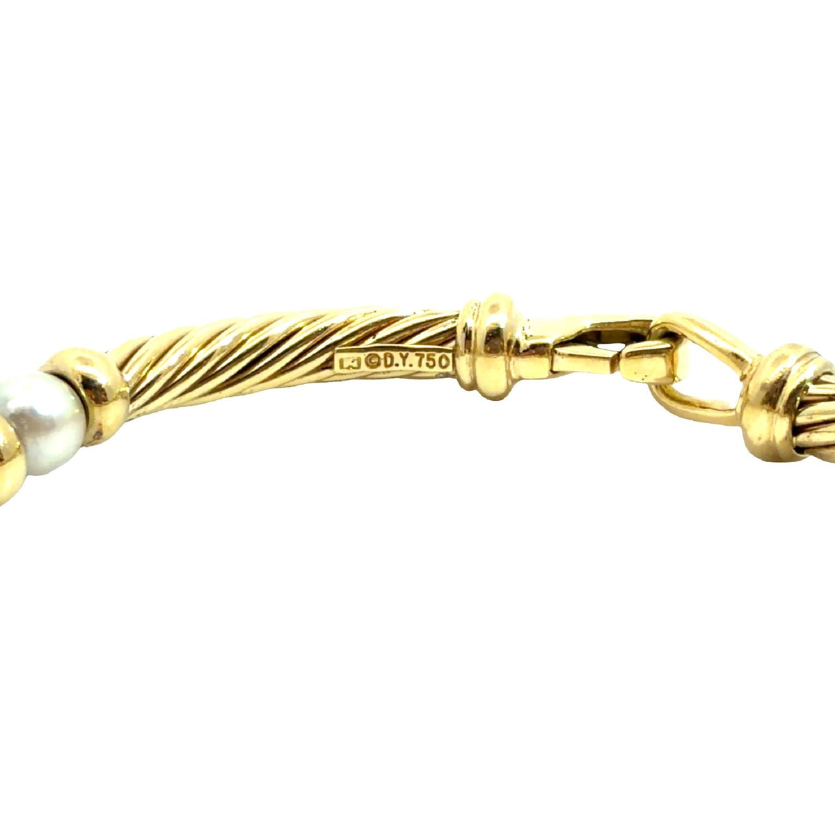 David Yurman 18k Yellow Gold Pearl Metro Twisted Cable Station Bracelet 6.5"5