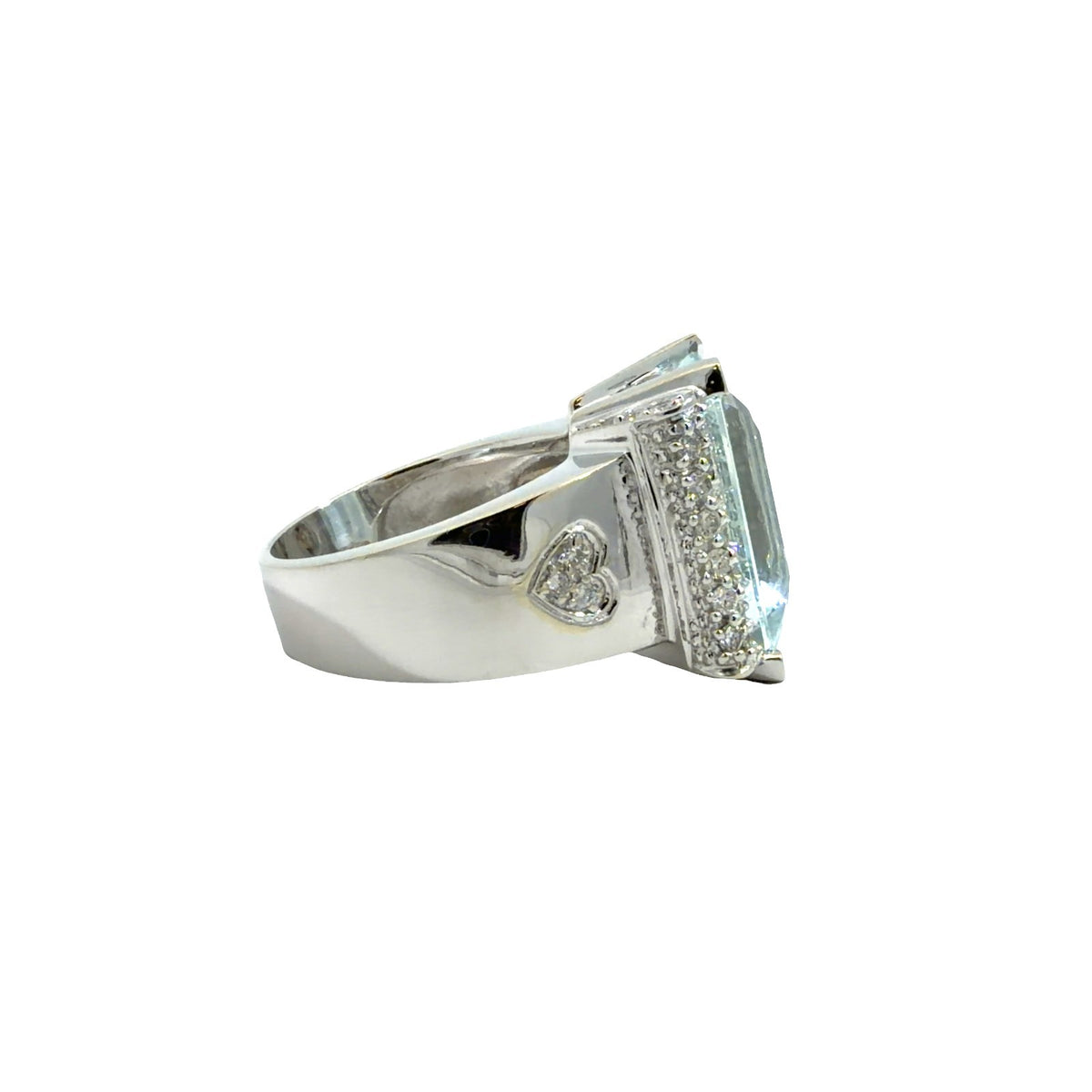 14k White Gold 10.64cttw Aquamarine & 0.68cttw Pave Diamond Cocktail Ring Size 71