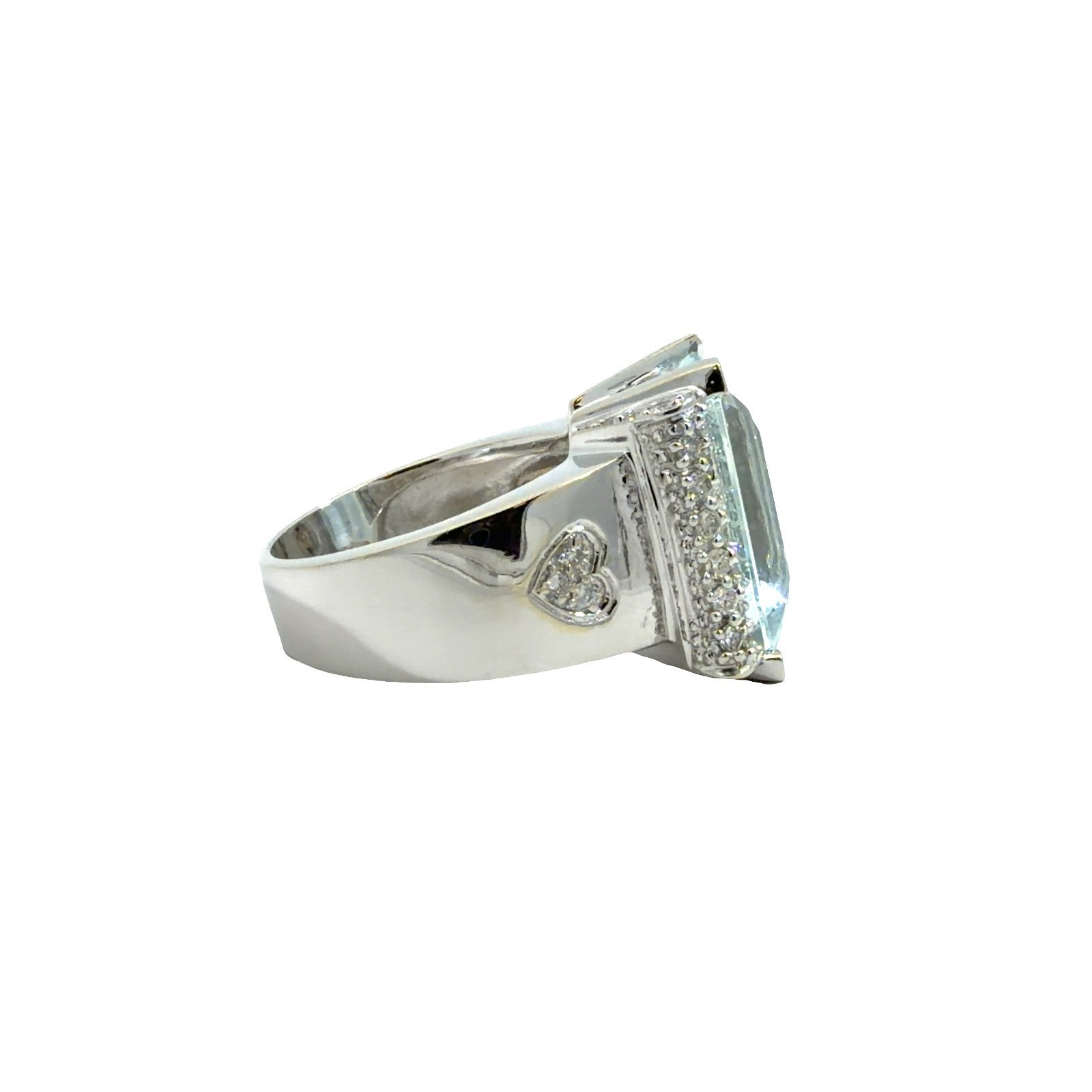 14k White Gold 10.64cttw Aquamarine & 0.68cttw Pave Diamond Cocktail Ring Size 70