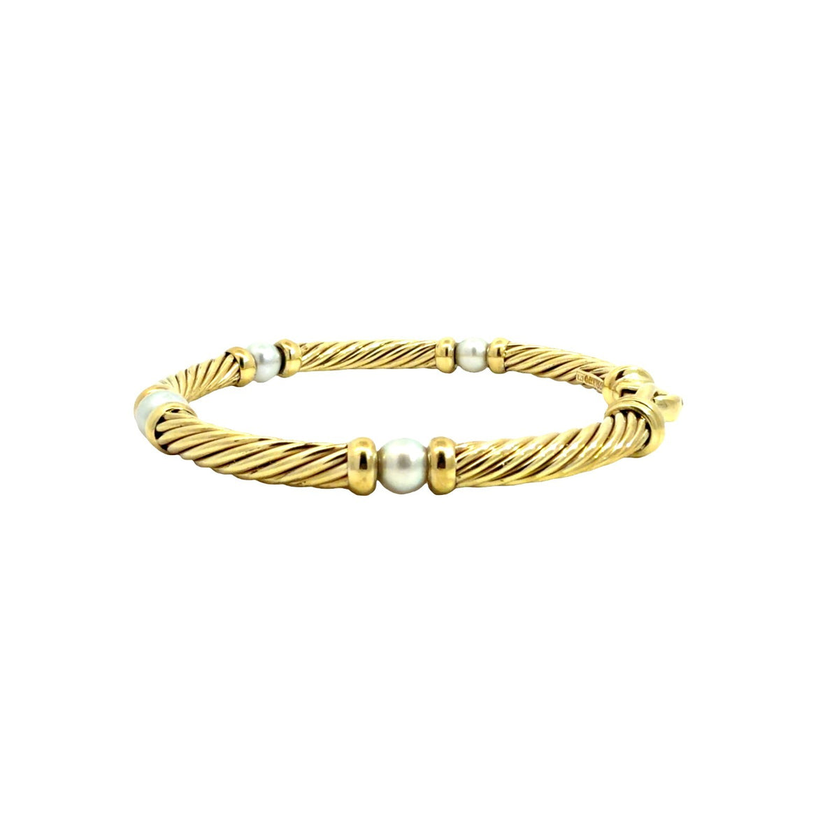 David Yurman 18k Yellow Gold Pearl Metro Twisted Cable Station Bracelet 6.5"4