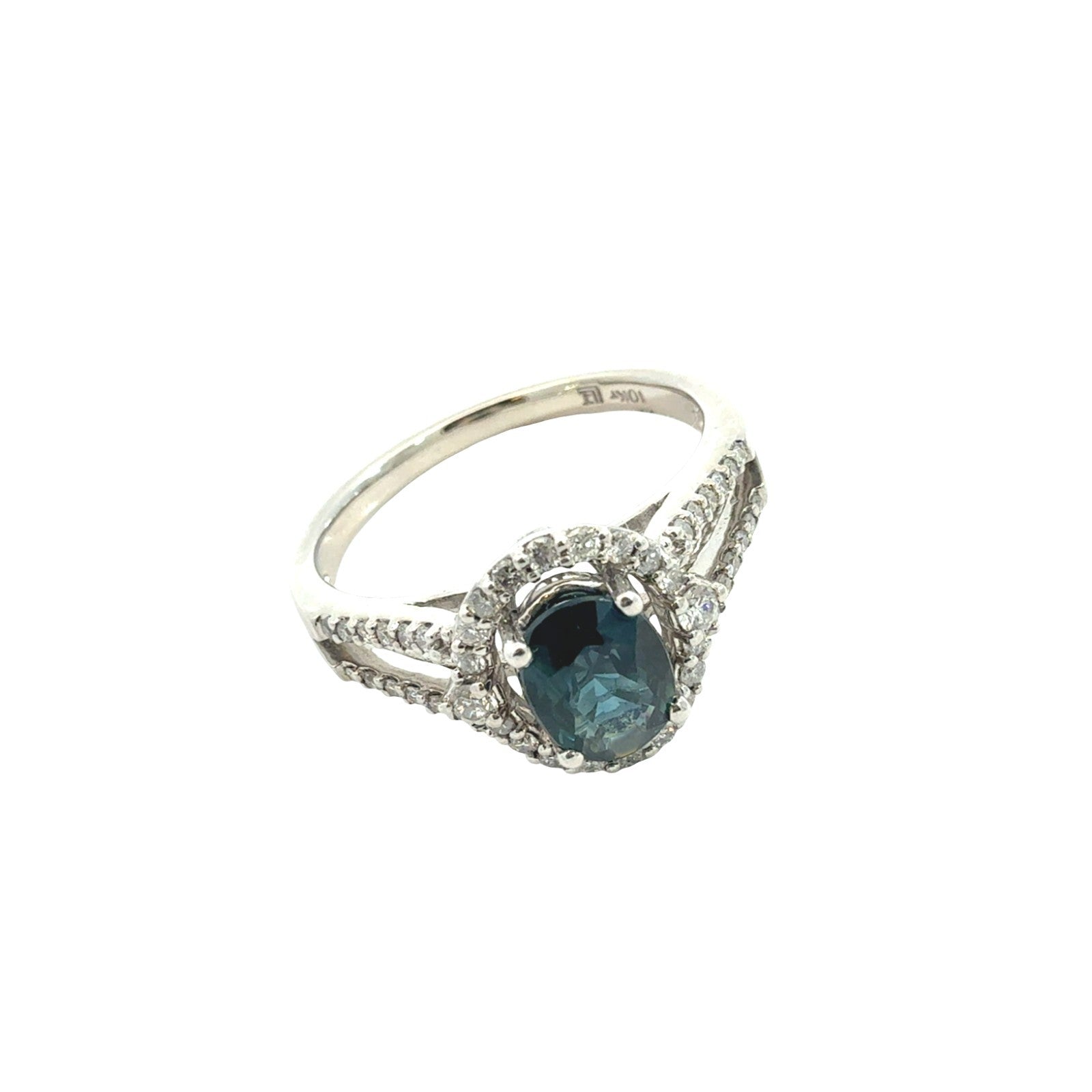 10k White Gold 0.87tcw Sapphire and 0.37cttw Diamond Halo Split-Shank Ring2