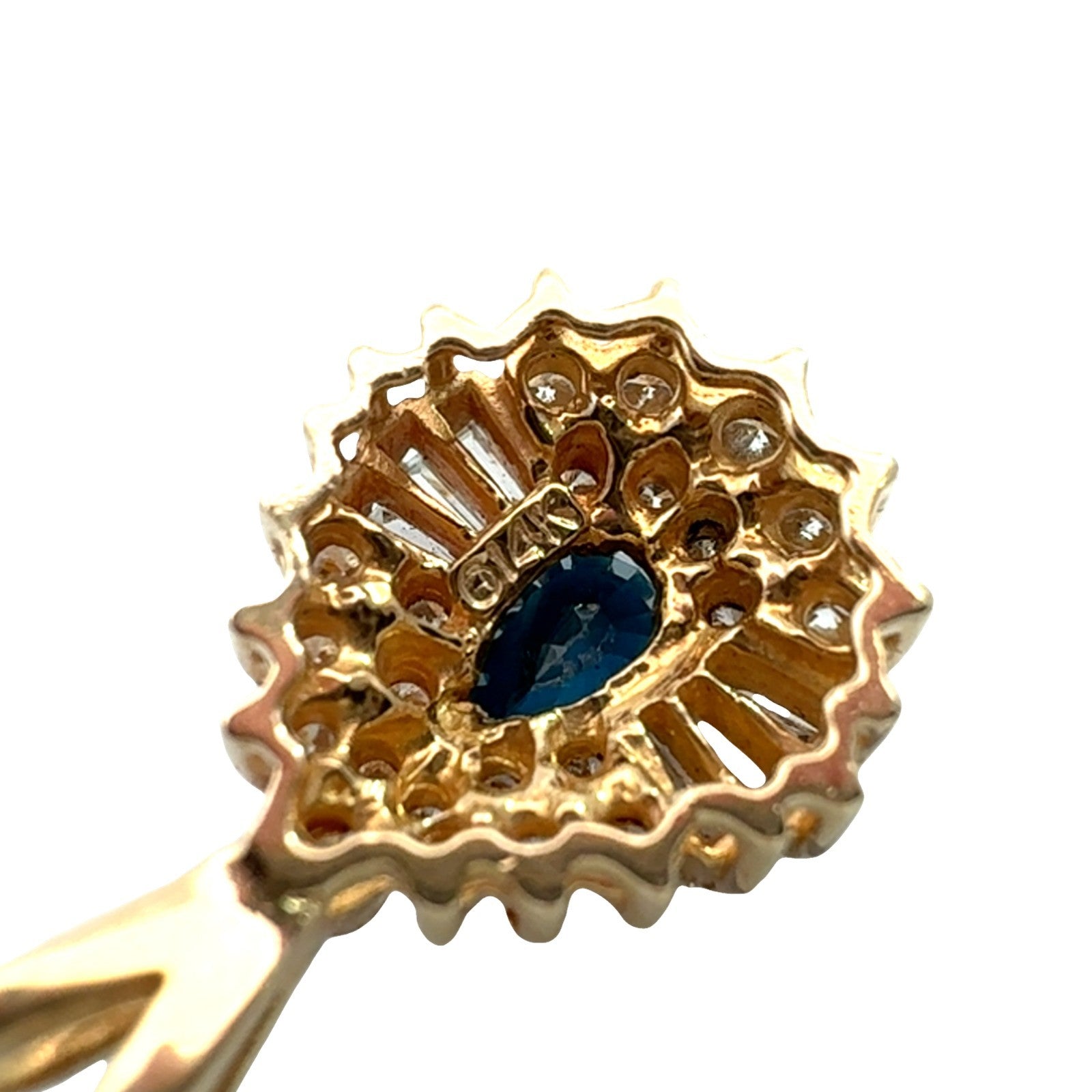 Vintage 14k Yellow Gold Pear 0.58tcw Sapphire and 0.52cttw Diamond Halo Pendant8