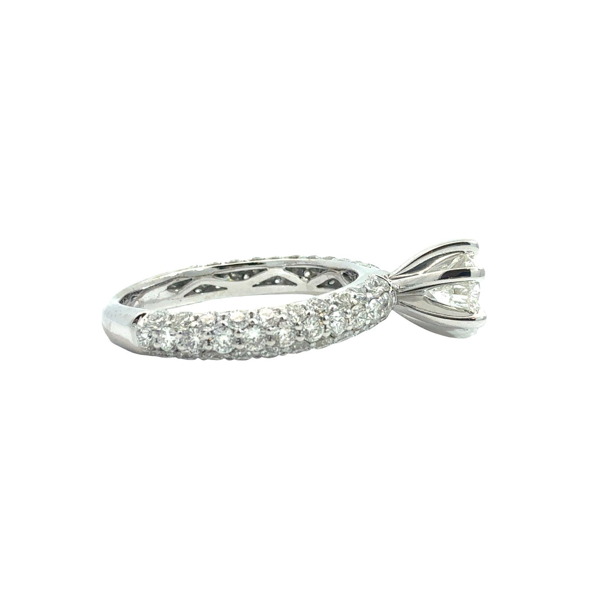 14k White Gold 1.99cttw(0.71tcw) Round Diamond Pavé Band Engagement Ring4