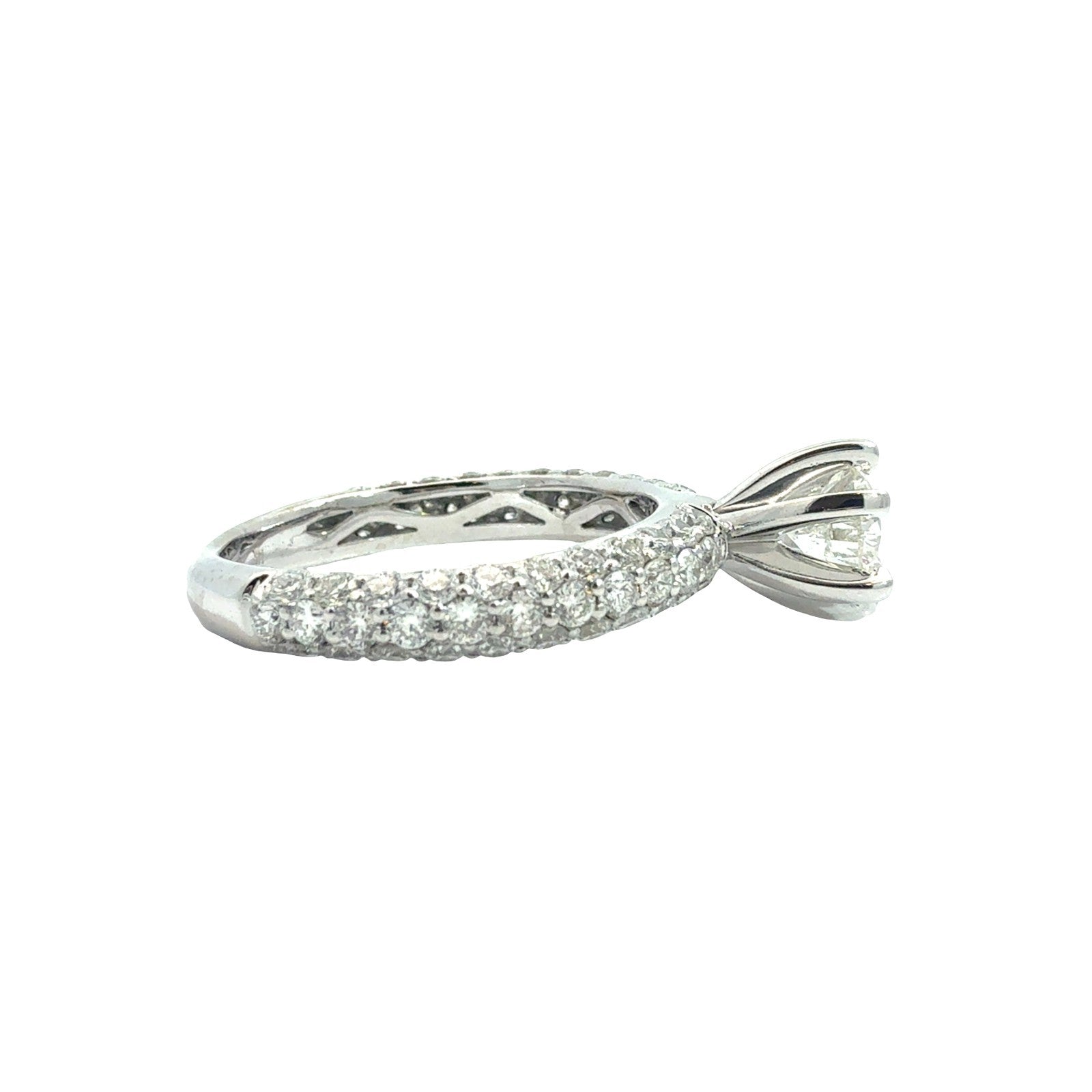 14k White Gold 1.99cttw(0.71tcw) Round Diamond Pavé Band Engagement Ring4