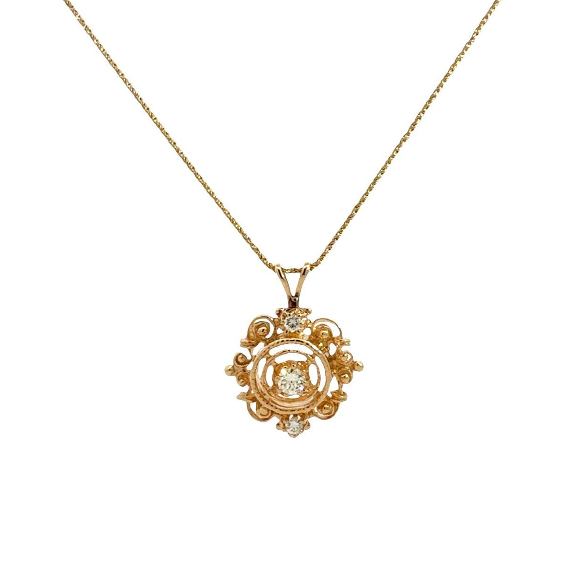 Vintage 14k Yellow Gold and 0.28cttw Diamond Filigree Pendant Necklace 20"0