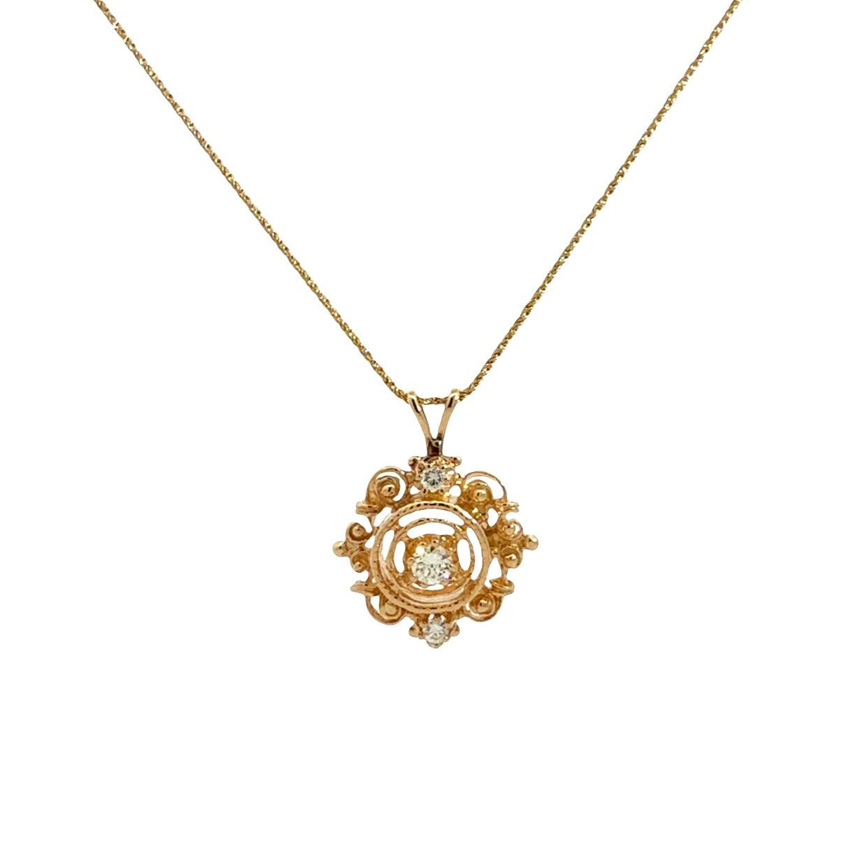 Vintage 14k Yellow Gold and 0.28cttw Diamond Filigree Pendant Necklace 20"0