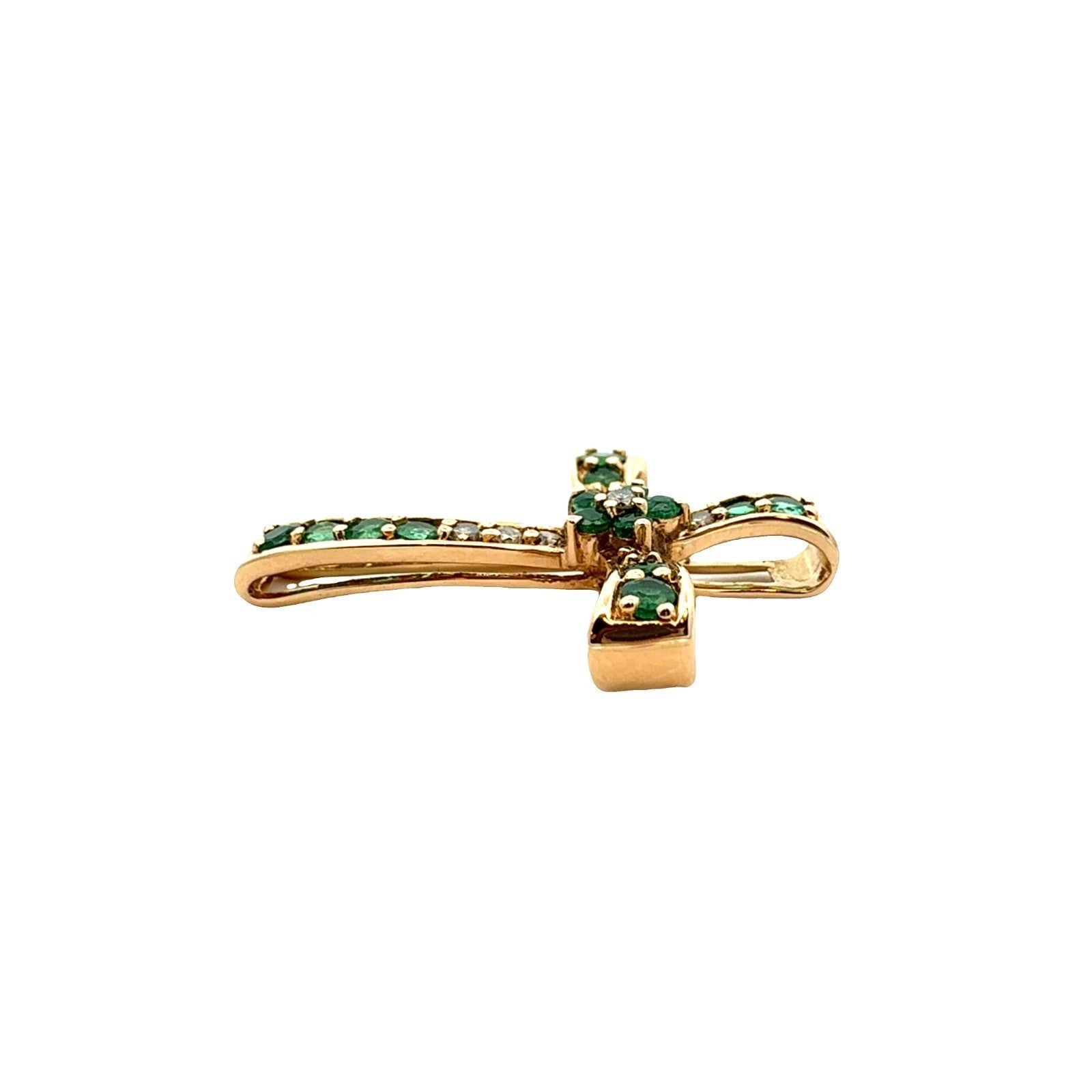 14k Yellow Gold Cross Pendant with 0.23ctw Emerald and 0.11ctw Diamond3