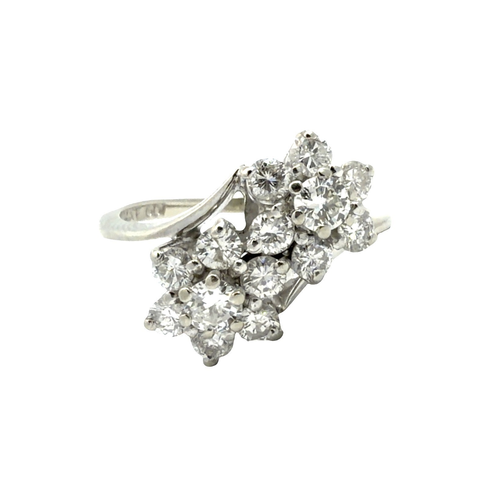 Vintage Stamped 14k White Gold 0.94cttw Diamond Floral Bypass Ring Size 5.750