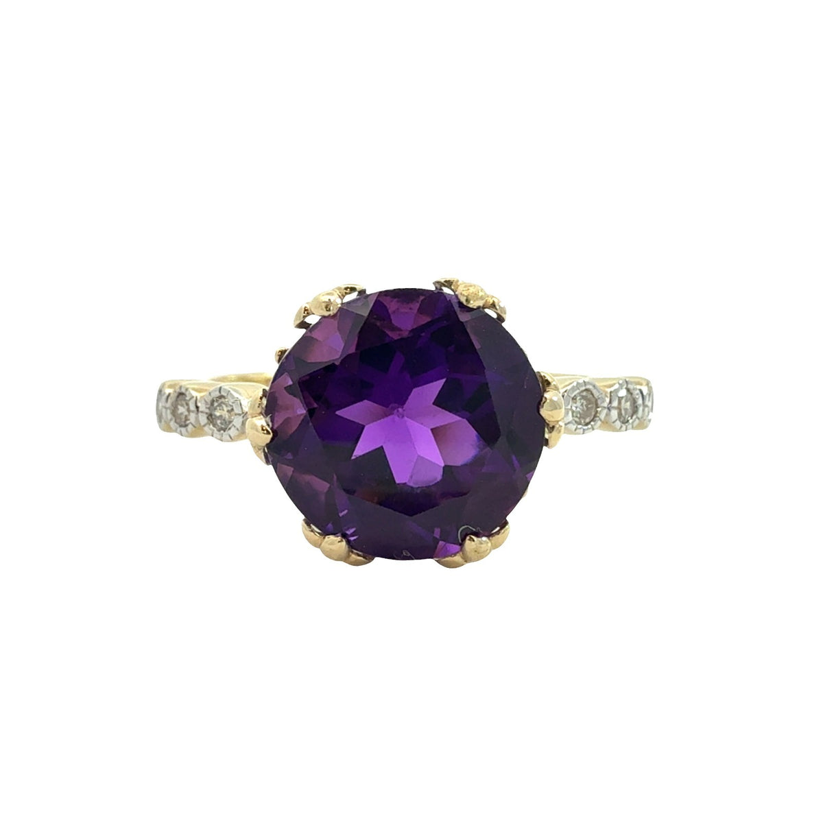 14k Yellow Gold Two Tone 2.92ctw Amethyst and 0.12ctw Diamond Cocktail Ring 7.750