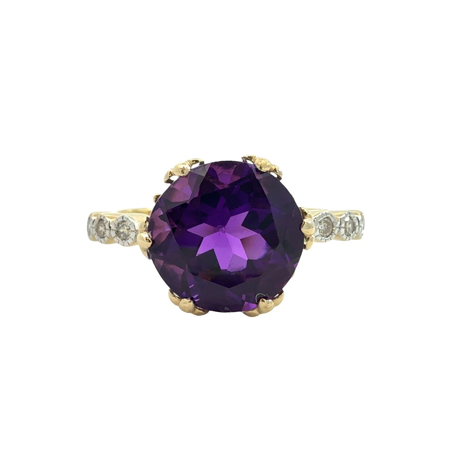 14k Yellow Gold Two Tone 2.92ctw Amethyst and 0.12ctw Diamond Cocktail Ring 7.750