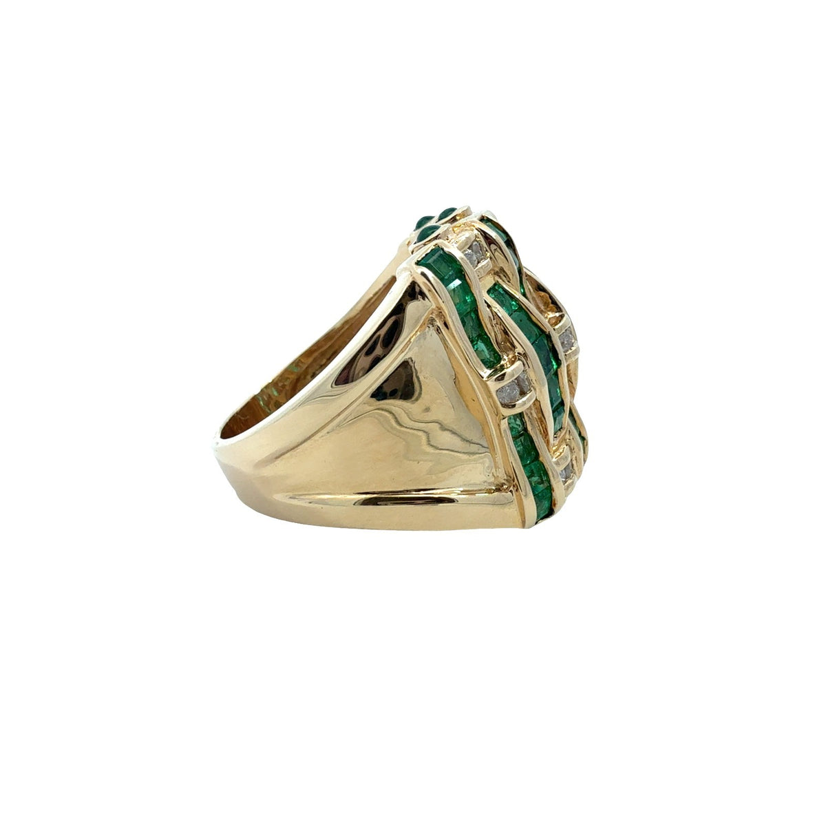 Vintage 14k Yellow Gold 0.30cttw Diamond 1.70cttw Emerald Woven Cocktail Ring4