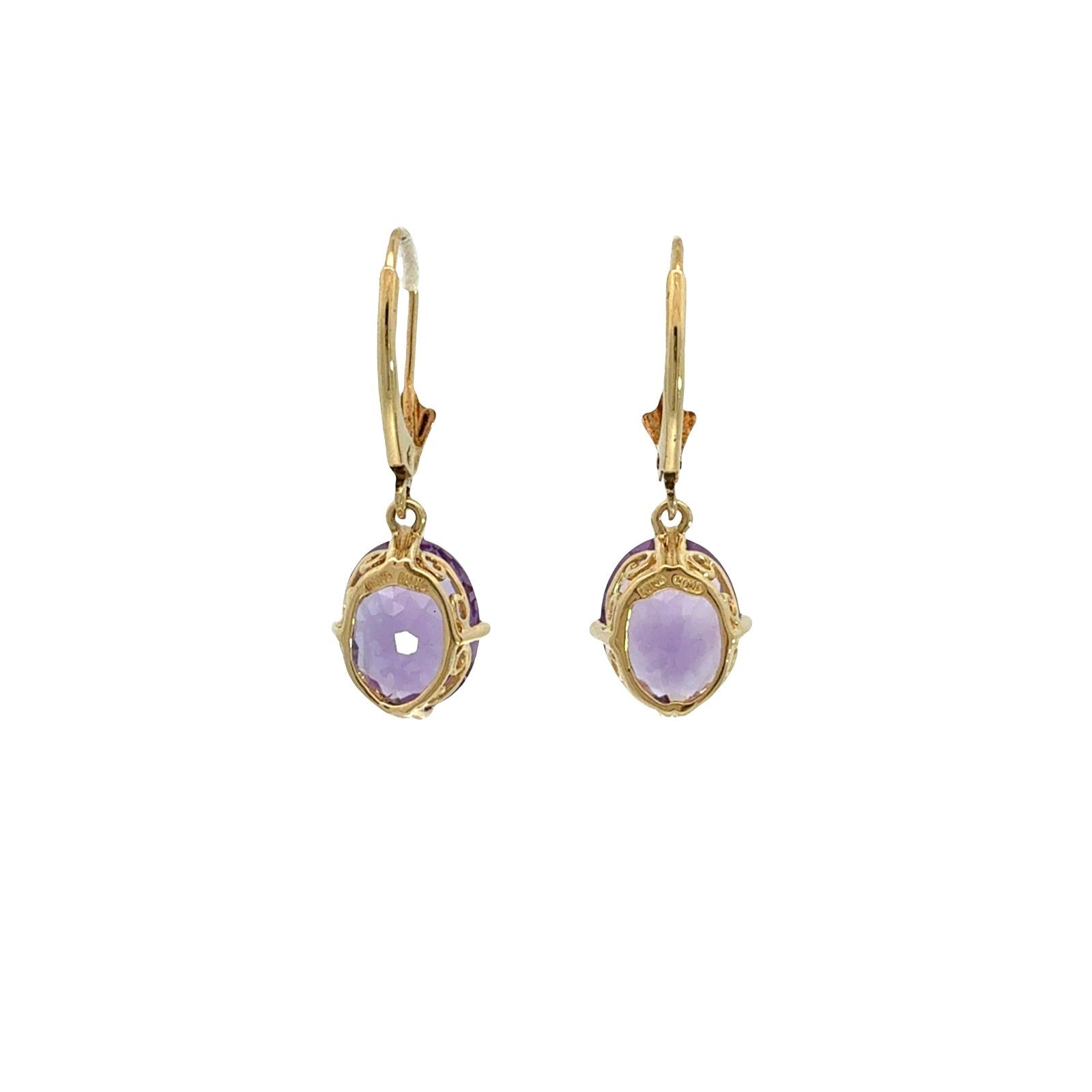 14k Yellow Gold 6.05cttw Oval Amethyst Lever-Back Drop Earrings3