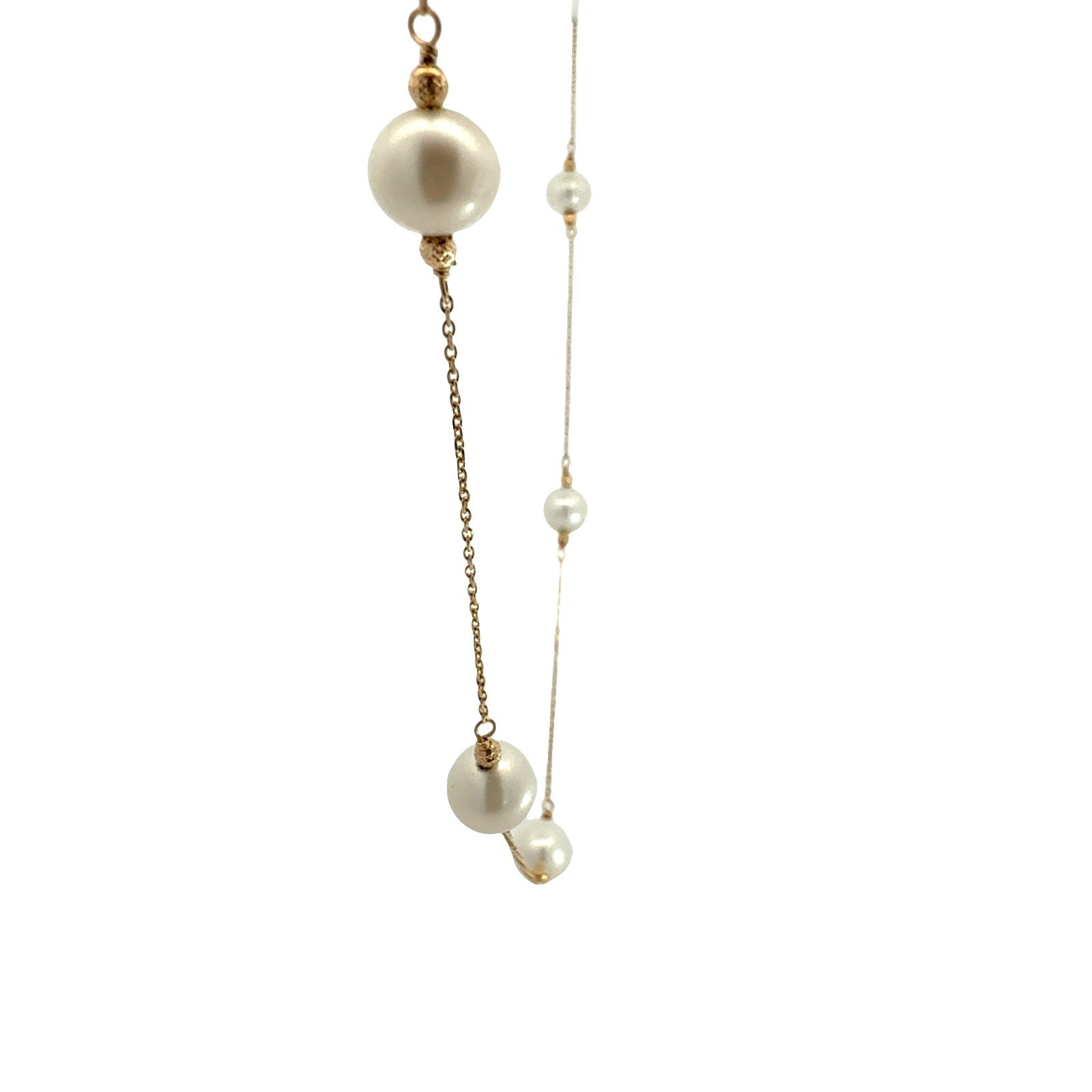 14k Yellow Gold 5 Pearl Station Necklace 17.5"4