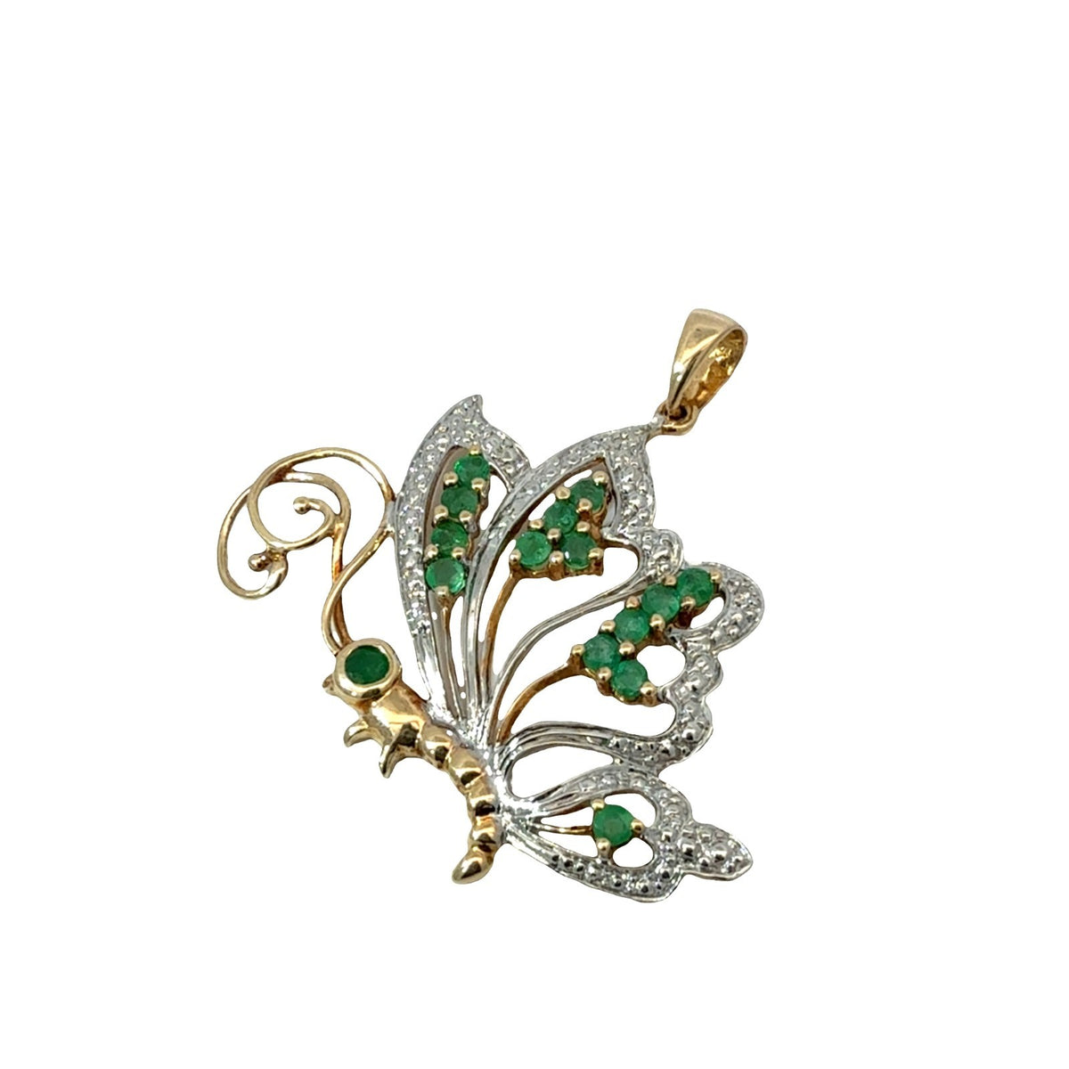 10k Yellow Gold 0.33ctw Emerald and 0.01ctw Diamond Butterfly Pendant0