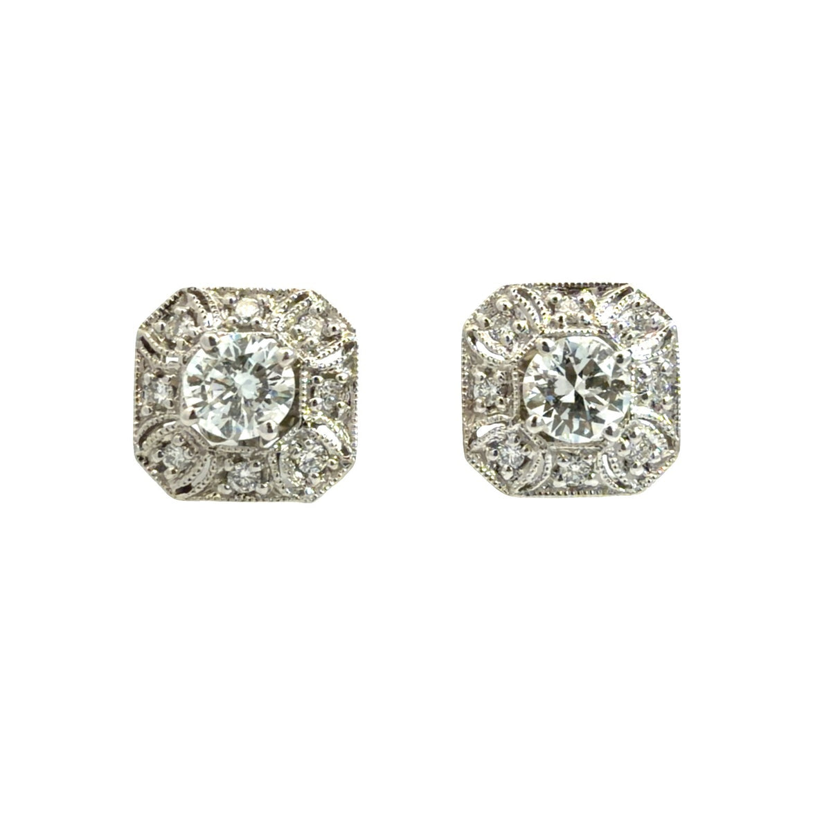 Vintage 14k White Gold 0.70cttw Diamond Stud 0.20cttw Diamond Enhancer Earrings0