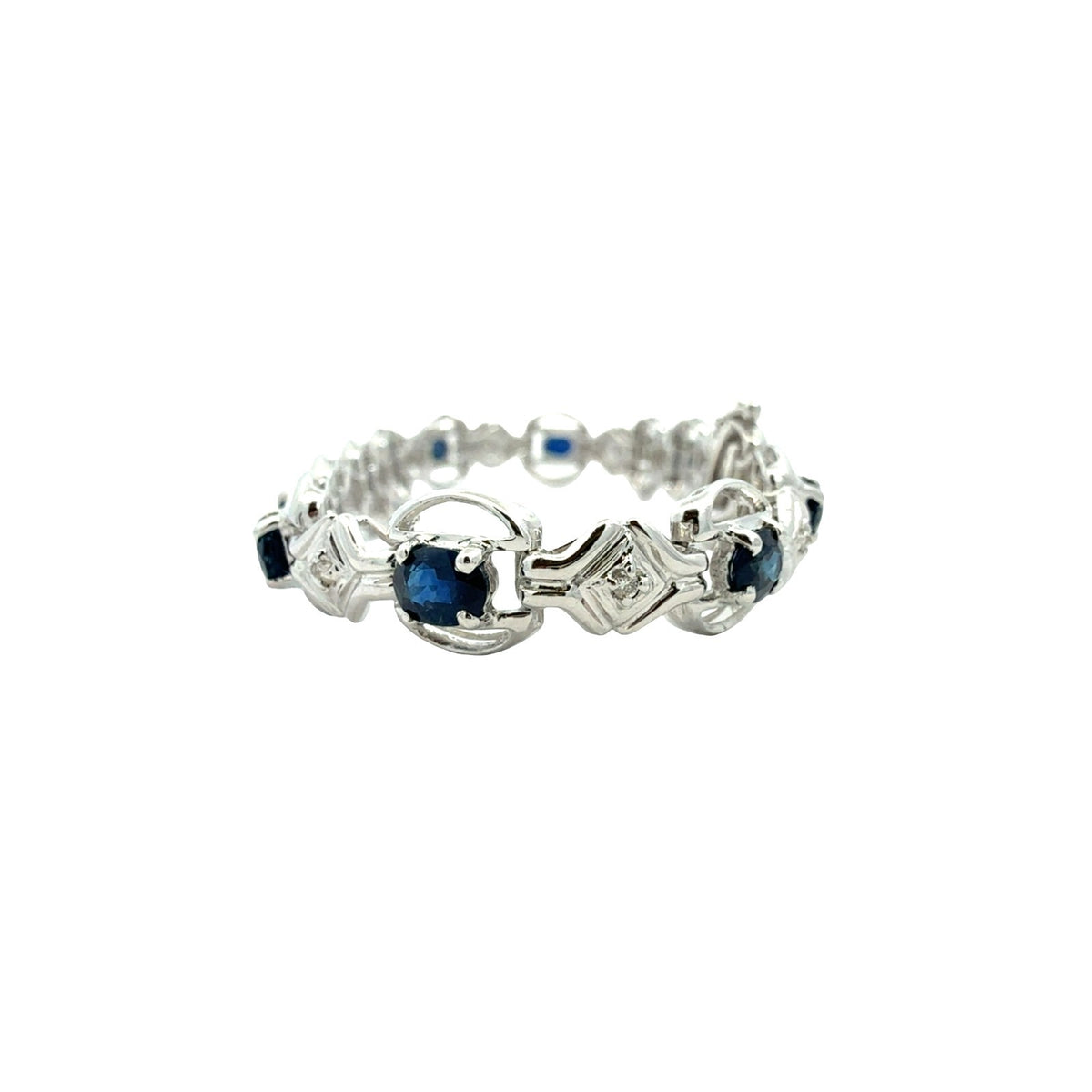 14k White Gold 0.14cttw Diamond and 4.56cttw Sapphire Link Bracelet1