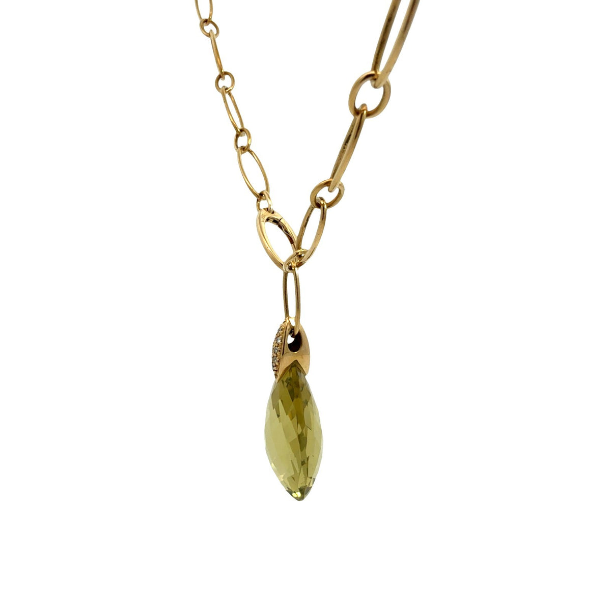 18k Yellow Gold Lemon Quartz 0.13cttw Diamond Paperclip Chain Pendant Necklace4