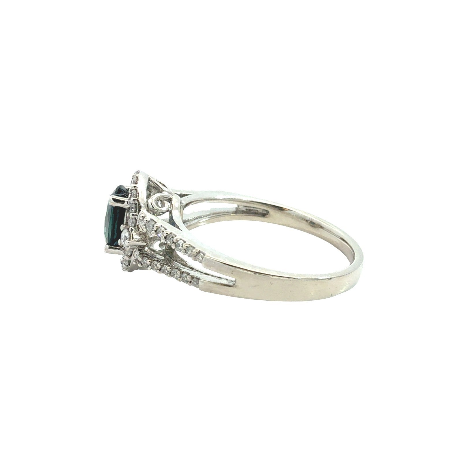 10k White Gold 0.87tcw Sapphire and 0.37cttw Diamond Halo Split-Shank Ring6