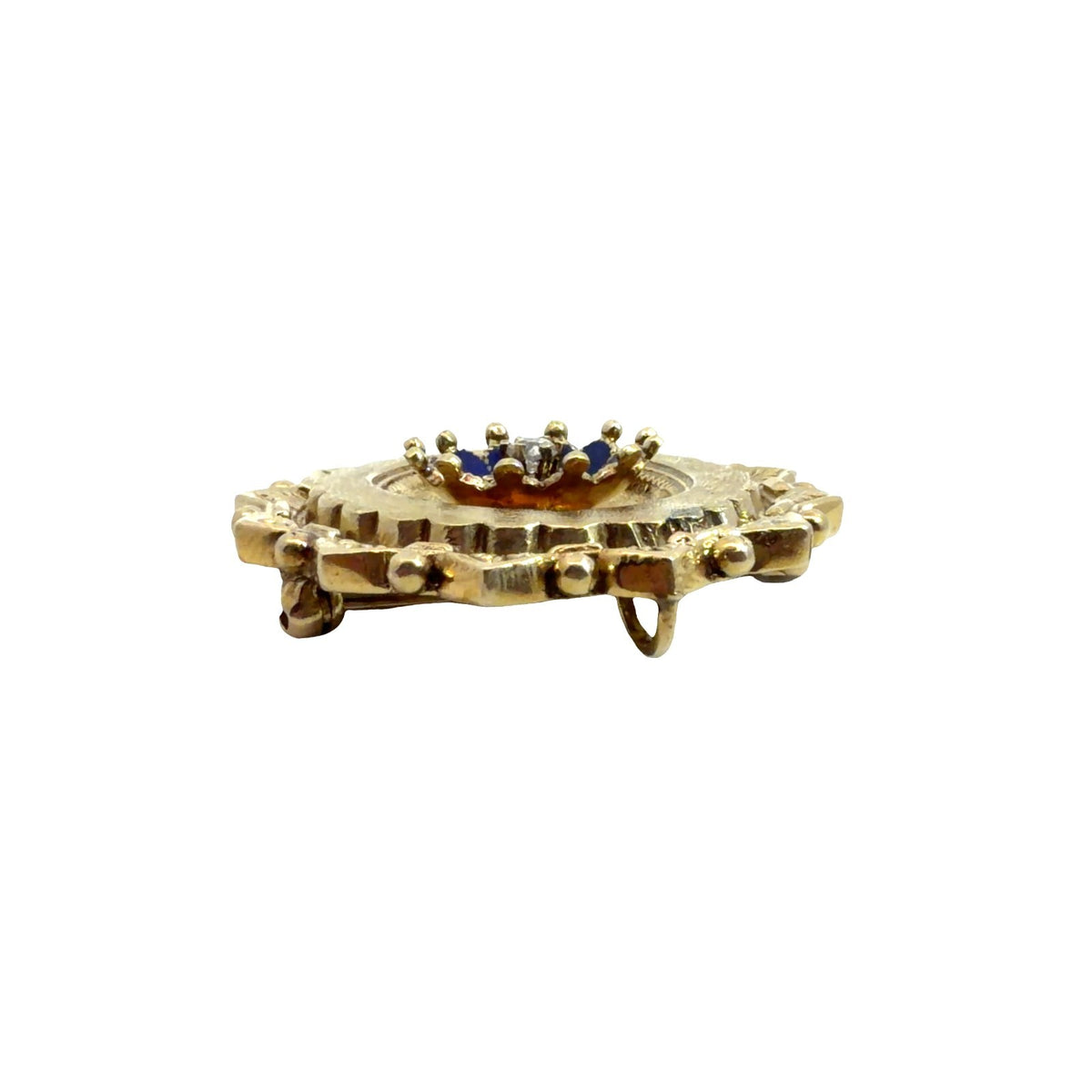 Antique Stamped 14k Yellow Gold Old Mine 0.07cttw Diamond & Blue Enamel Brooch3