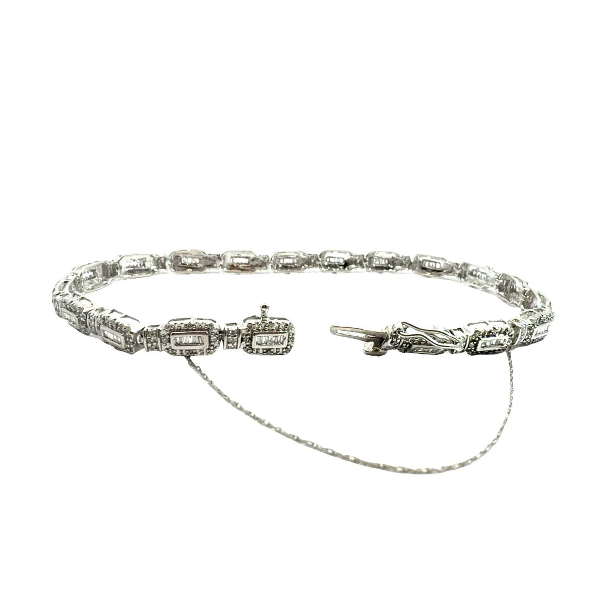 Vintage 10k White Gold 1.26ctw Diamond Baguette Tennis Bracelet4