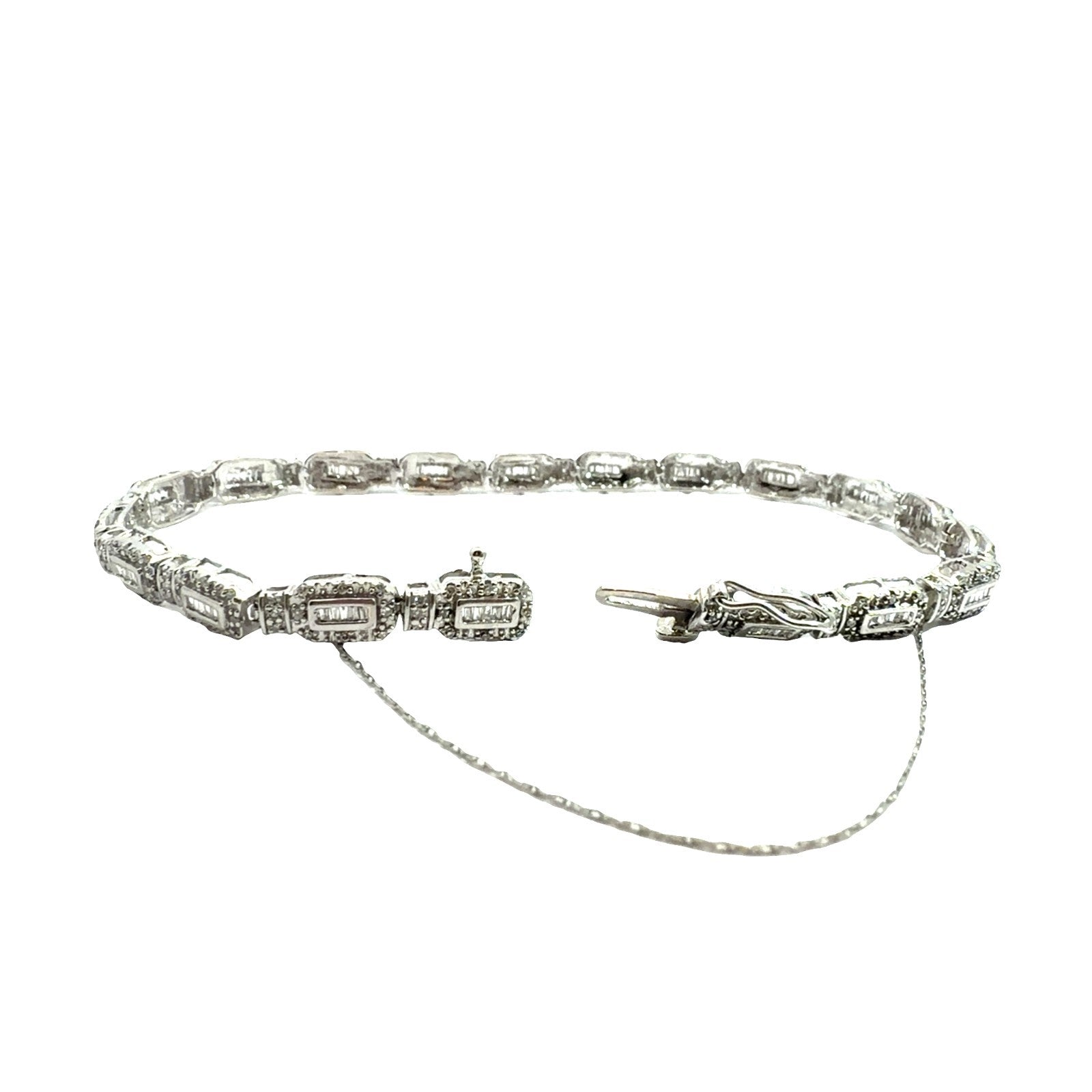 Vintage 10k White Gold 1.26ctw Diamond Baguette Tennis Bracelet4