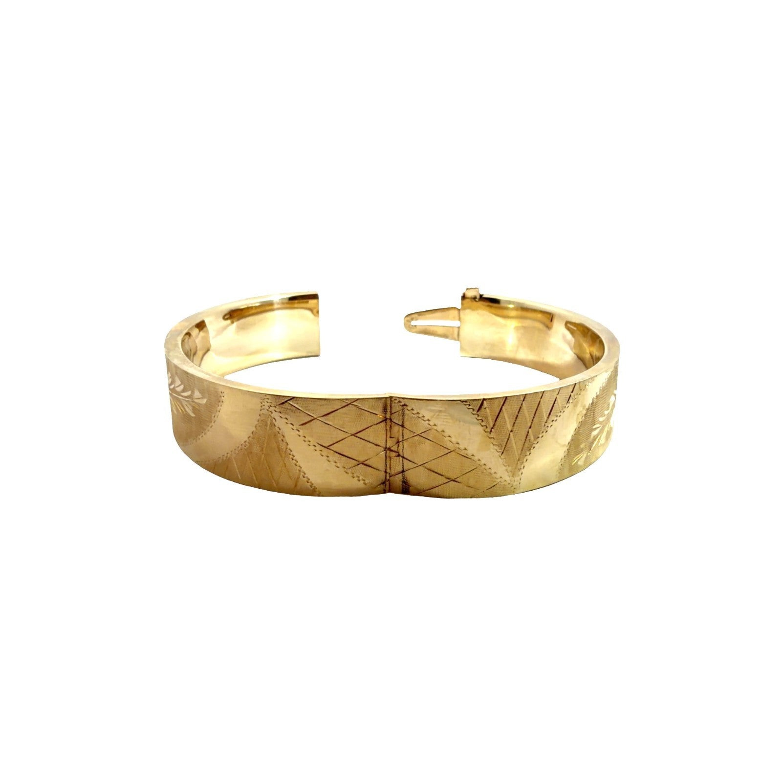 Vintage 13k Yellow Gold Etched Floral Motif Hinged Bangle Bracelet6