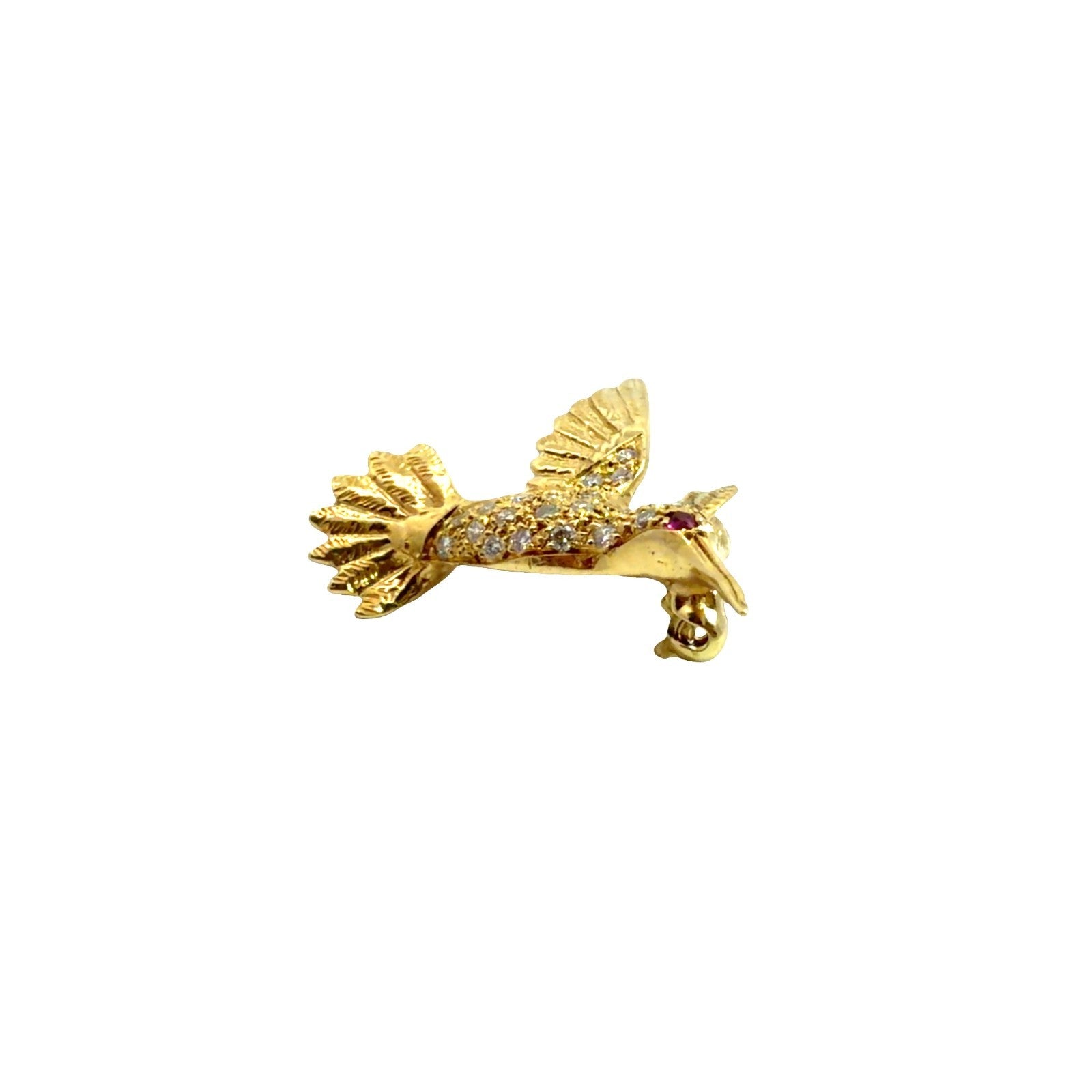 Vintage 18k Yellow Gold 0.18cttw Diamond & 0.01tcw Ruby Hummingbird Pin4