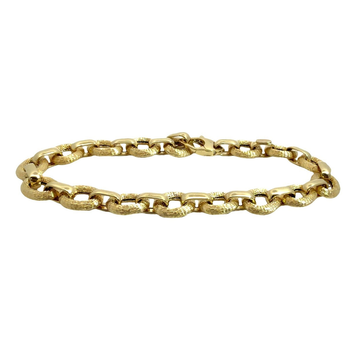 Estate Stamped 18k Yellow Gold Chunky Textured Oval Link Chain Bracelet 7.5"0