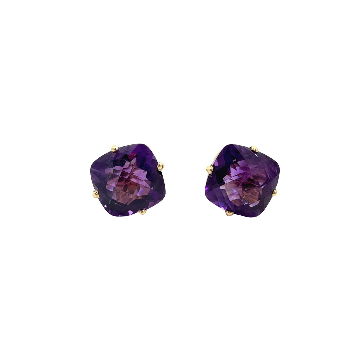 14k Yellow Gold and Cushion-Cut 3.36cttw Amethyst Stud Earrings0