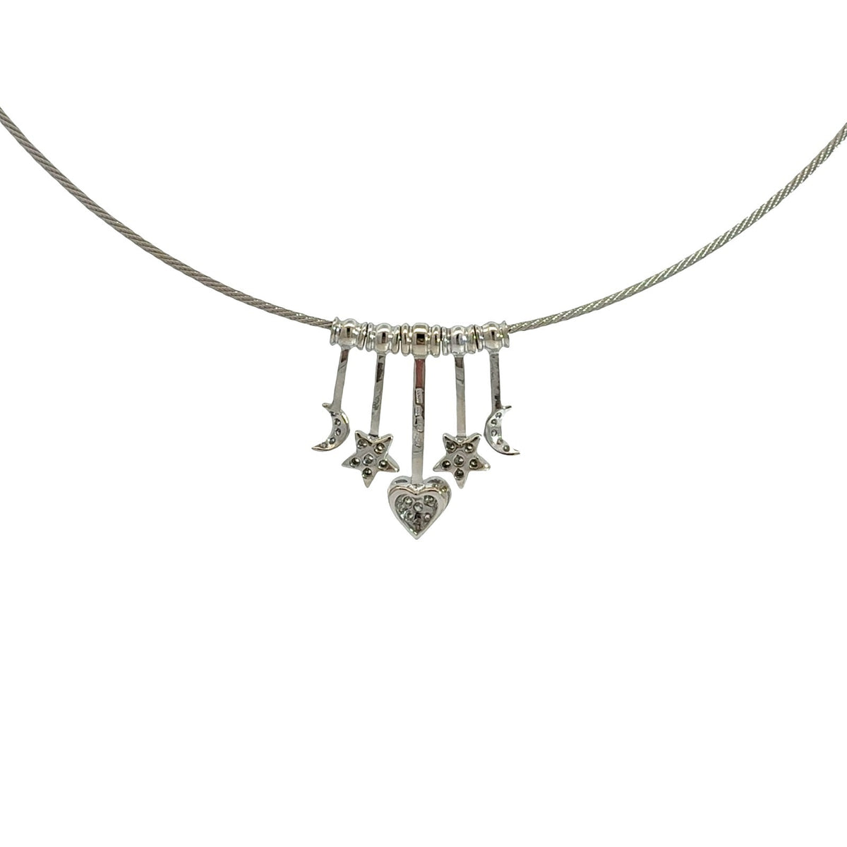 18k White Gold 0.45cttw Diamond Celestial Heart Cham Collar Necklace 16"3