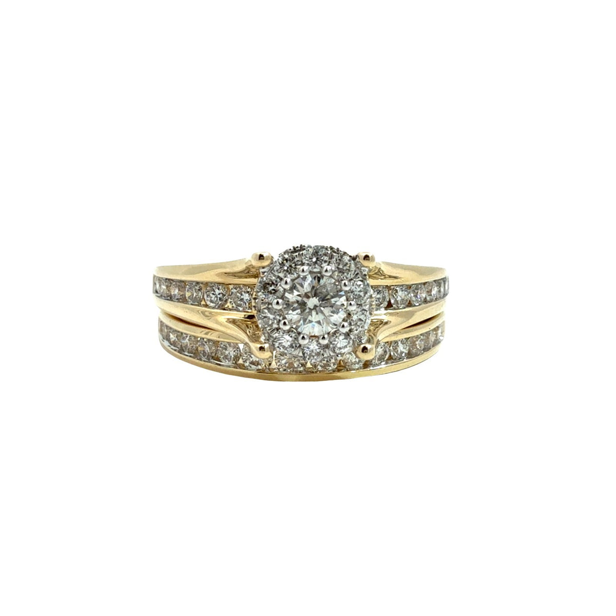 14k Yellow Gold 1.16cttw Diamond Cluster Engagement Ring Set Size 6.750