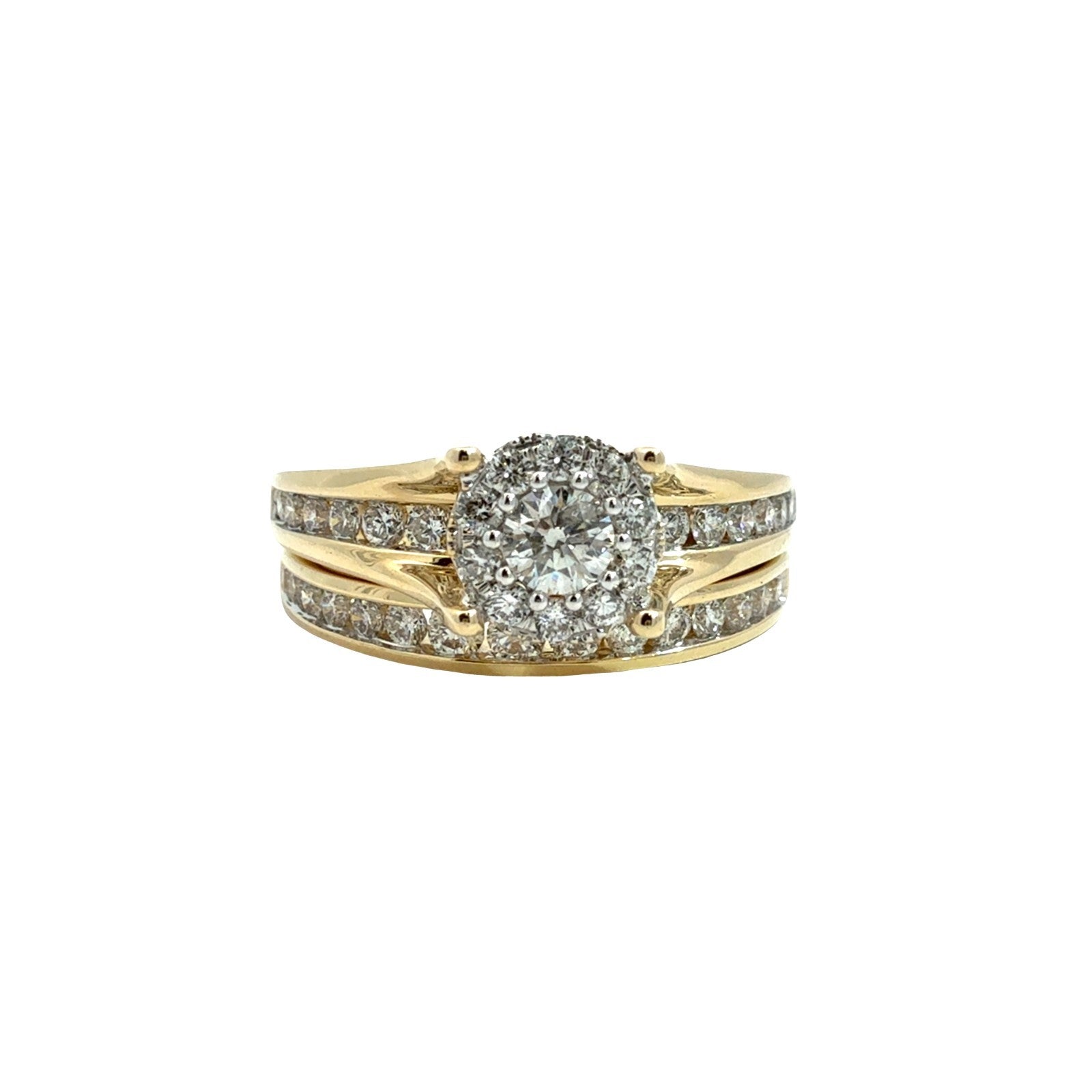 14k Yellow Gold 1.16cttw Diamond Cluster Engagement Ring Set Size 6.750