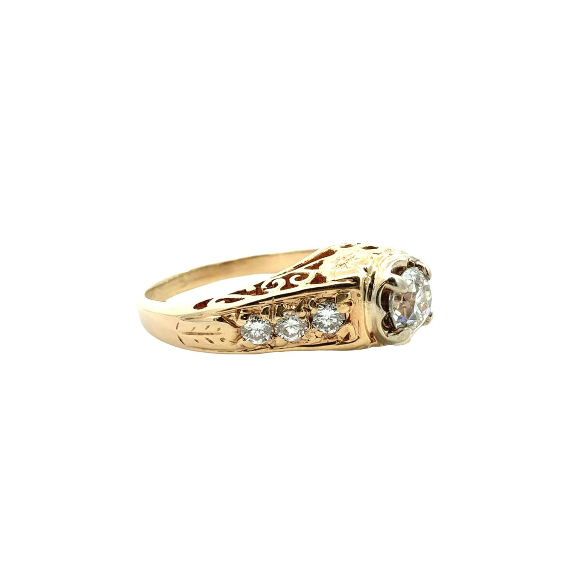 Vintage 14k Yellow Gold Euro-Cut 0.76cttw Diamond Filigree Engagement Ring3