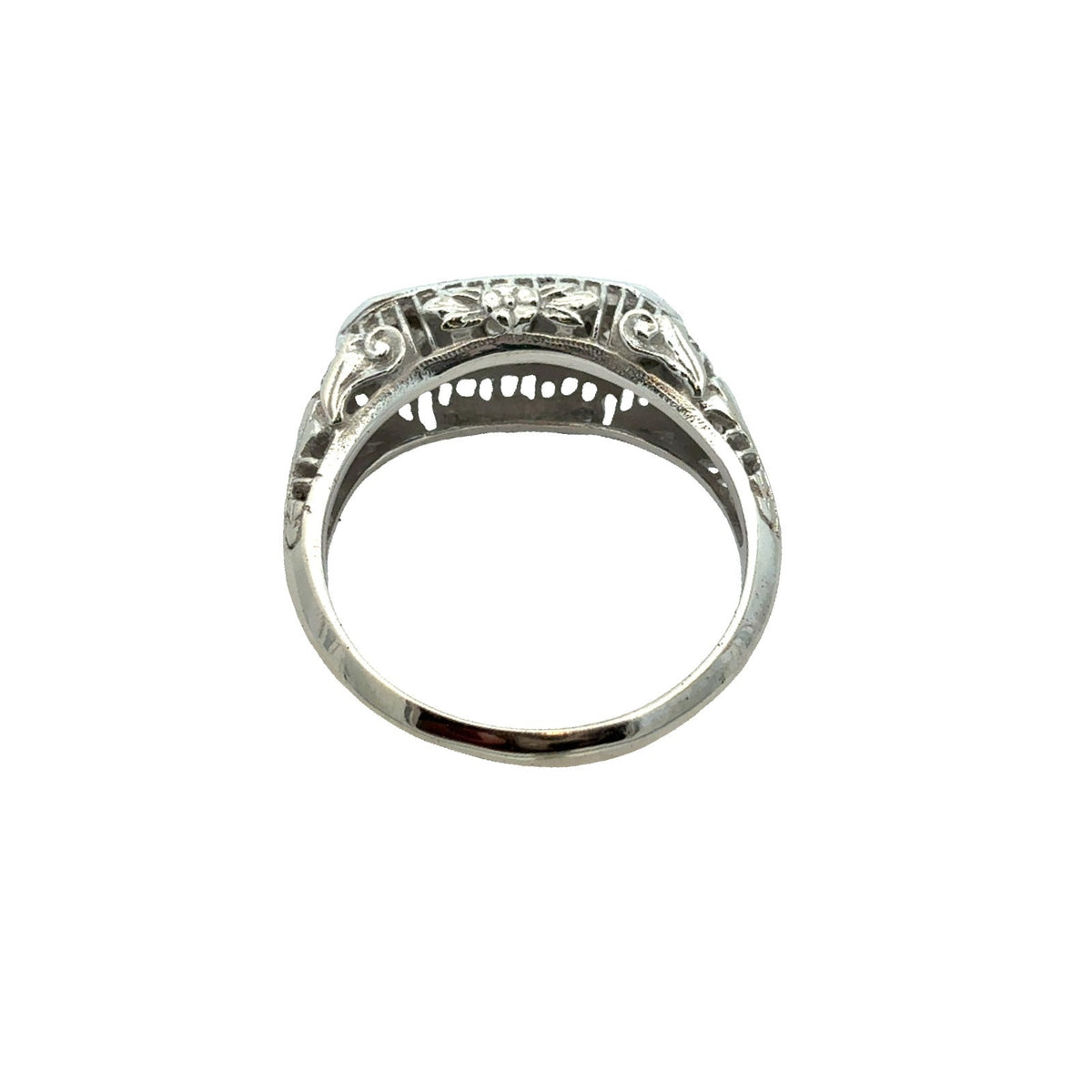 Vintage 14k White Gold Filigree 0.36ctw Three Diamond Dome Ring Size 6.51