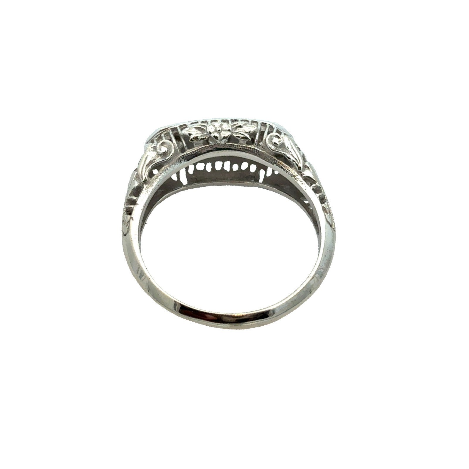 Vintage 14k White Gold Filigree 0.36ctw Three Diamond Dome Ring Size 6.50