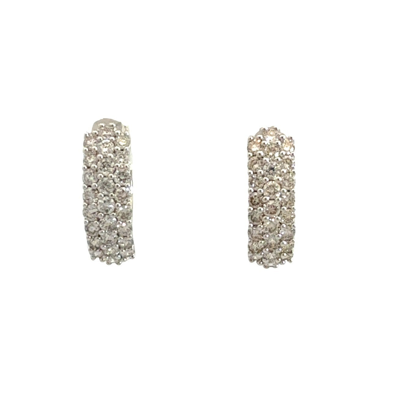 14k White Gold 1.00cttw Diamond Three-Row Pave Hoop Earrings0