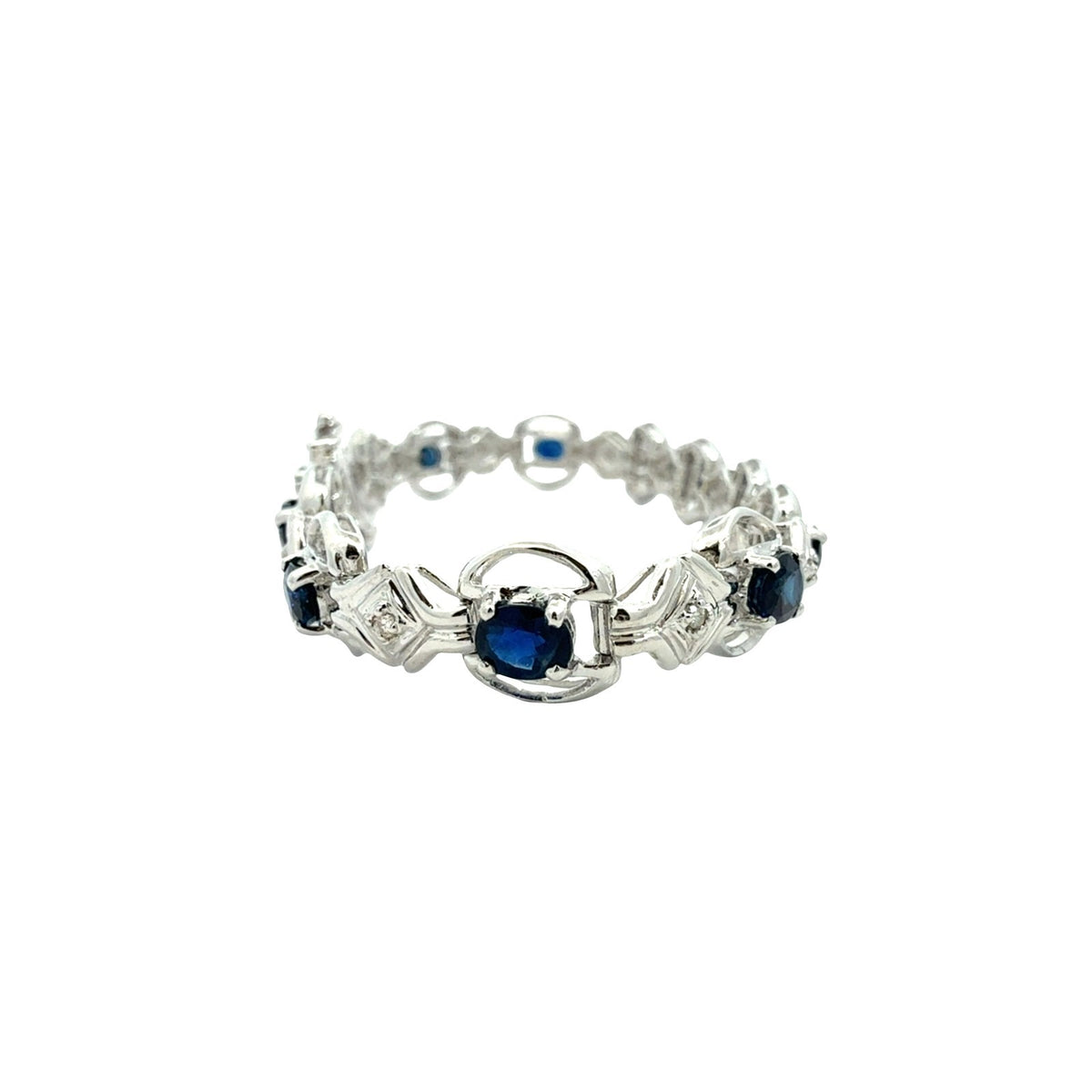 14k White Gold 0.14cttw Diamond and 4.56cttw Sapphire Link Bracelet3