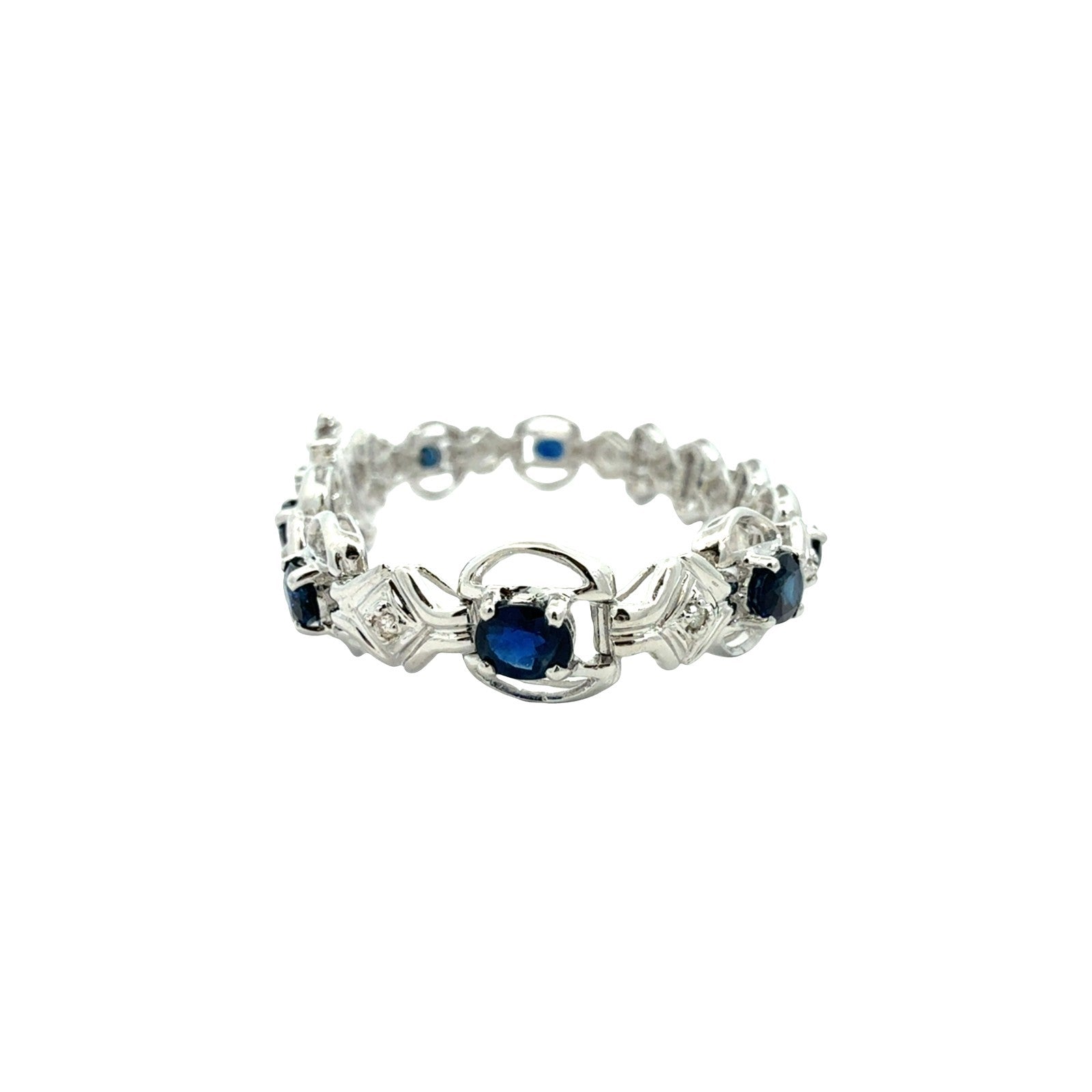 14k White Gold 0.14cttw Diamond and 4.56cttw Sapphire Link Bracelet3