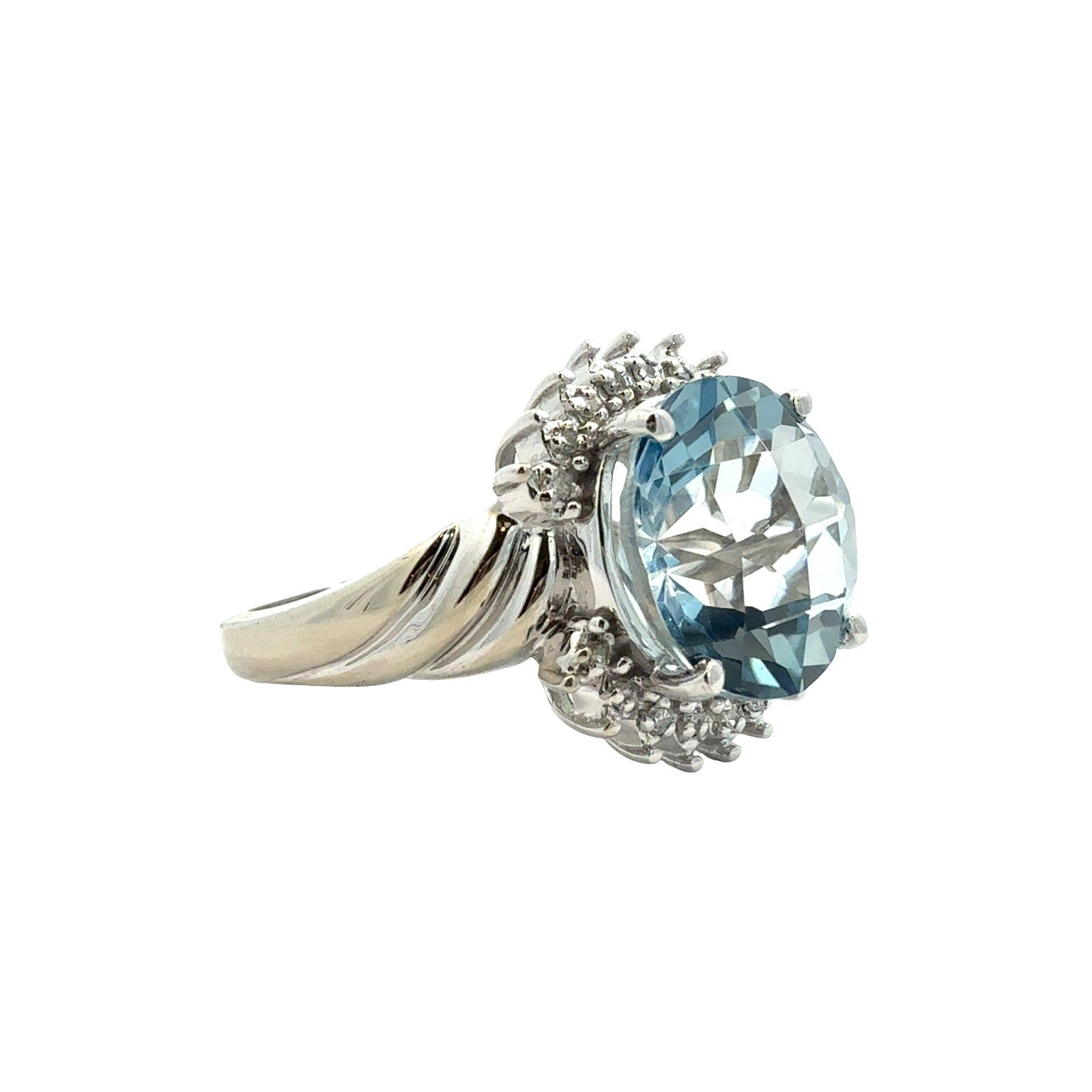 Vintage 14k White Gold 7.62tcw Topaz & 0.09cttw Damond Halo Cocktail Ring1