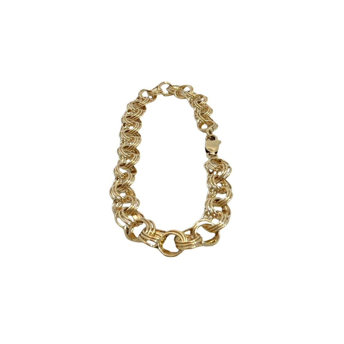 Stamped 14k Yellow Gold Interlocking Triple Link Chain Bracelet 7"3