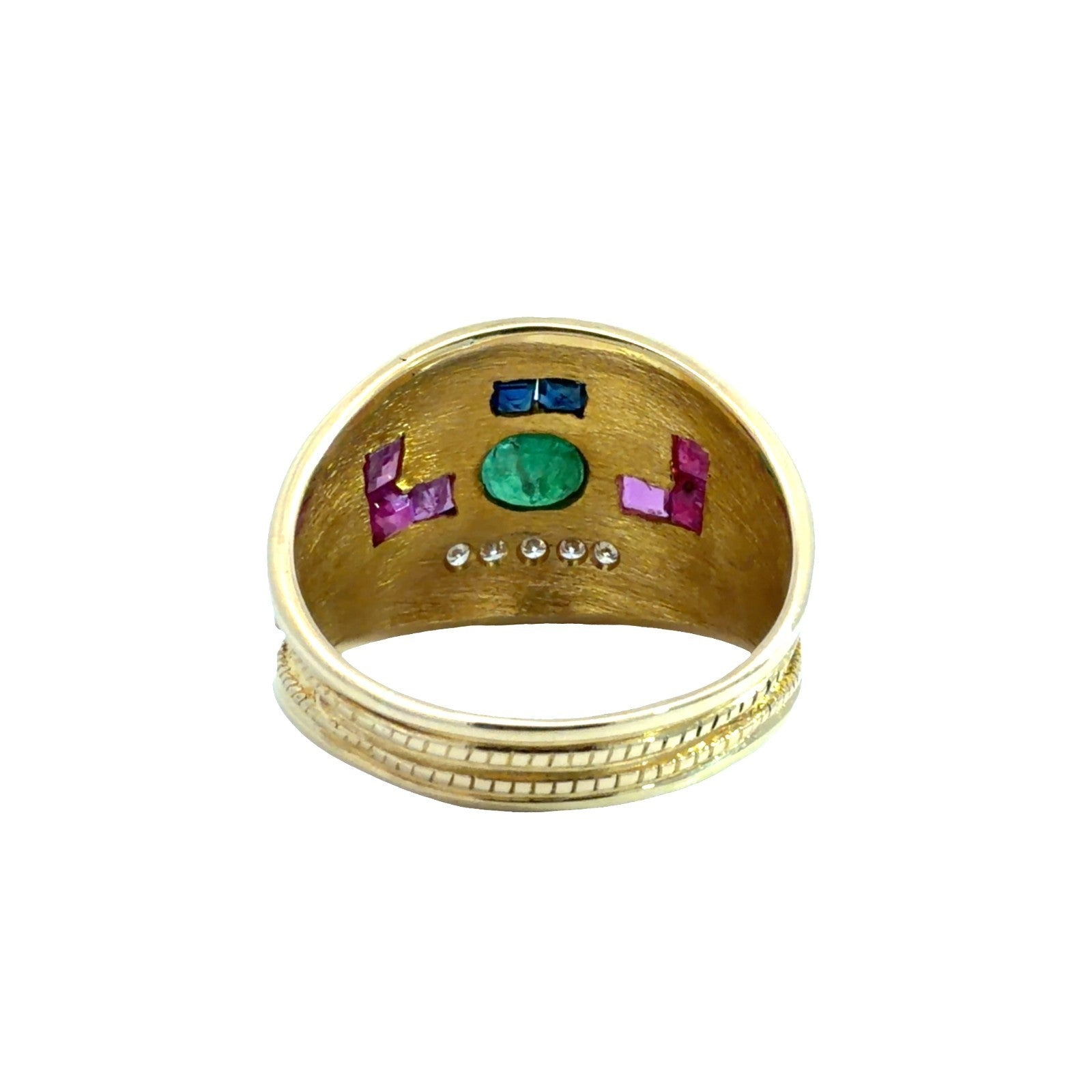 18k Yellow Gold Emerald, Ruby, Sapphire, and Diamond Byzantine Style Ring2
