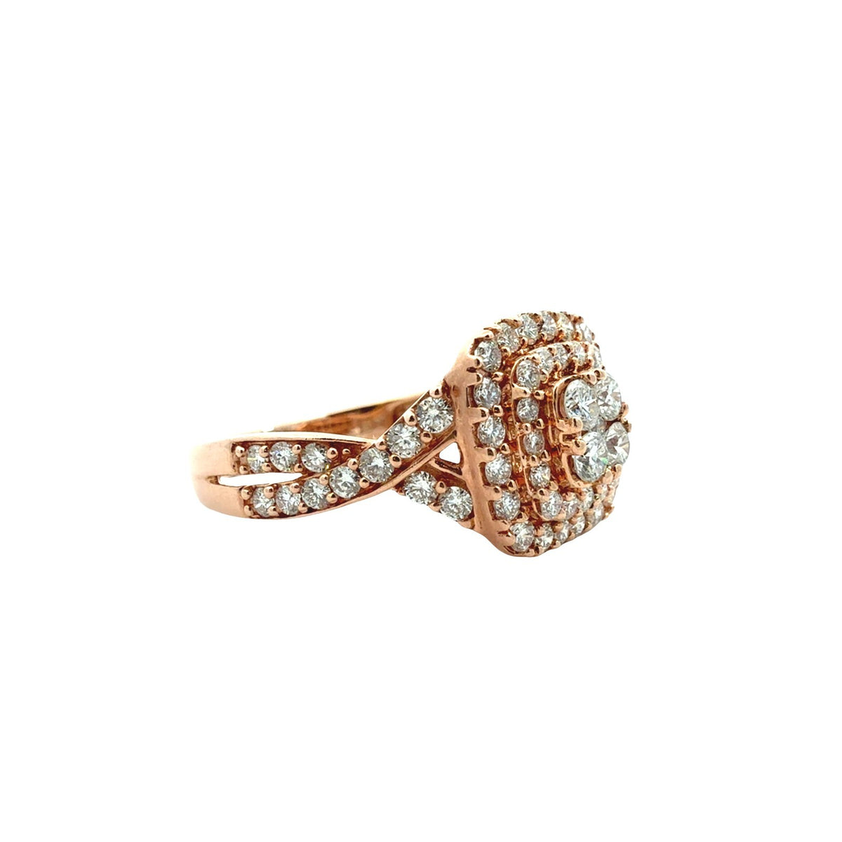 10k Rose Gold 1.08cttw Cluster Double Halo Ring2
