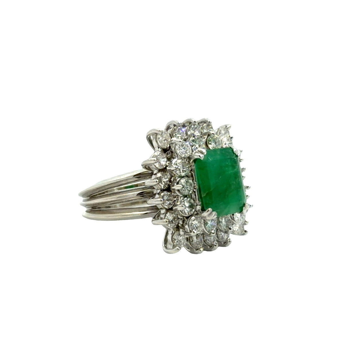 14k White Gold 1.50ctw Emerald and 1.60ctw Diamond Ring Sz 61