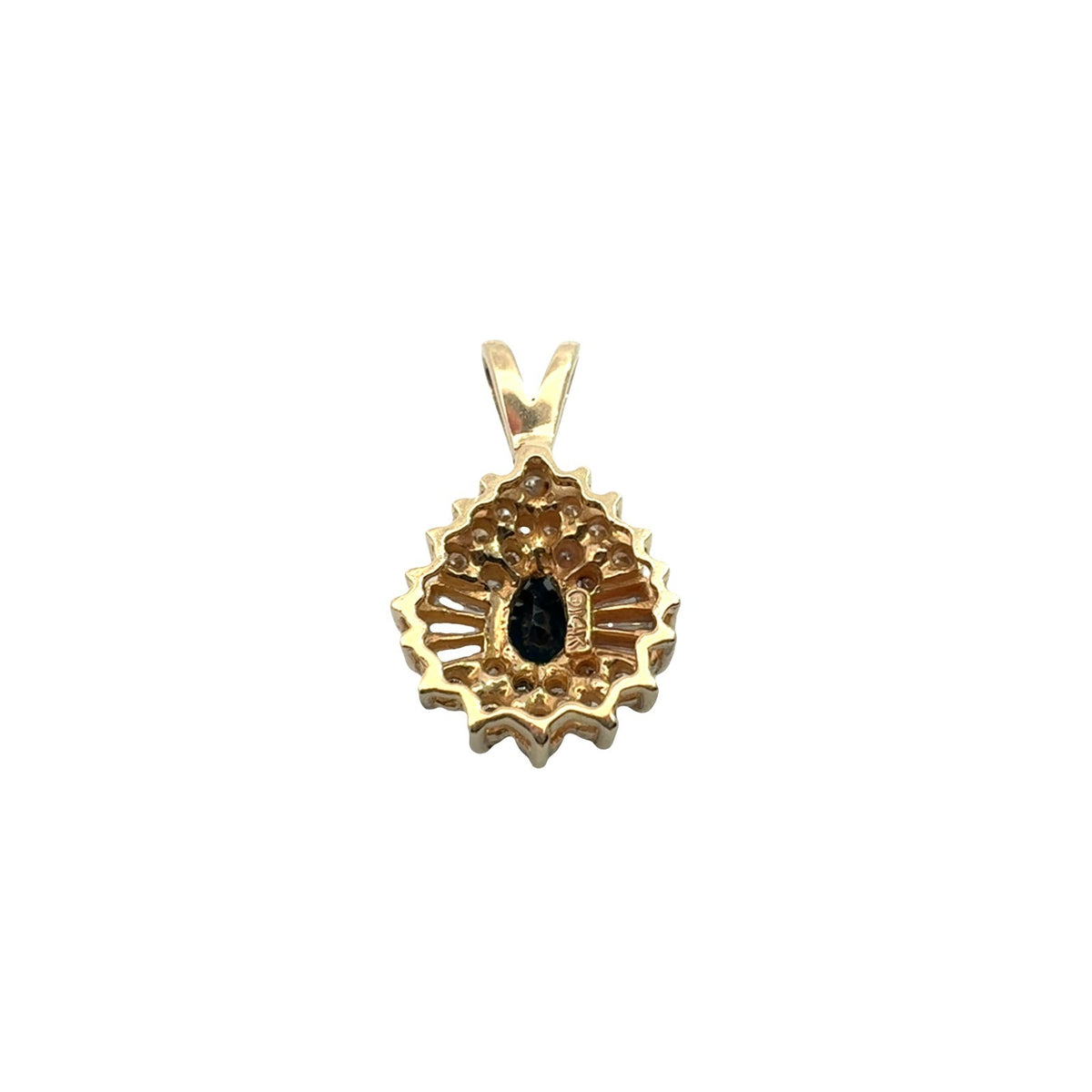 Vintage 14k Yellow Gold Pear 0.58tcw Sapphire and 0.52cttw Diamond Halo Pendant7
